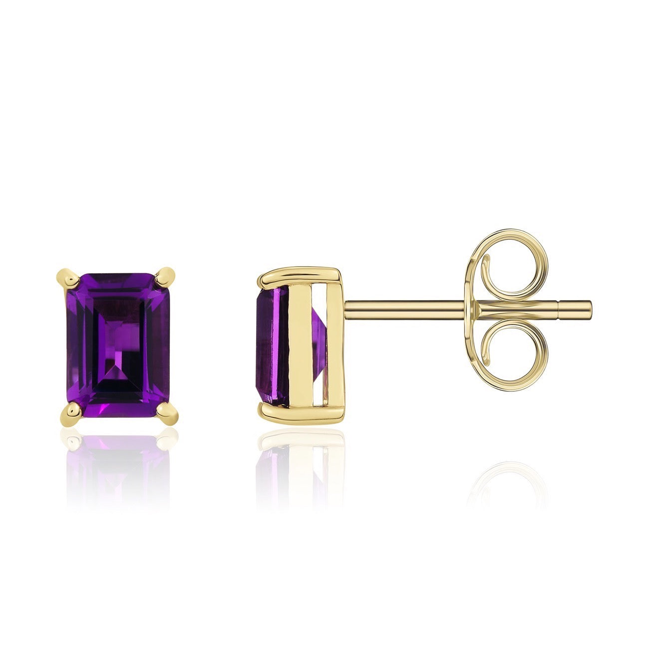 9ct Yellow Gold 7x5 Octagon Amethyst Claw Set Earrings