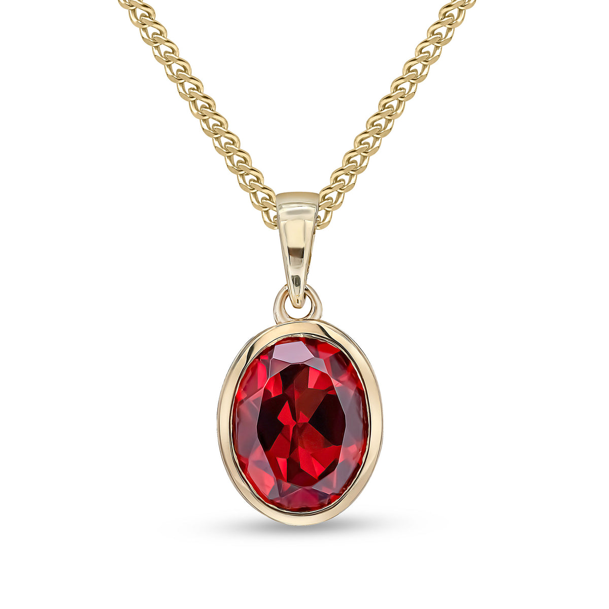 9ct Yellow Gold 9x7mm Oval Garnet Single Stone Rubover Pendant with Plain Loop