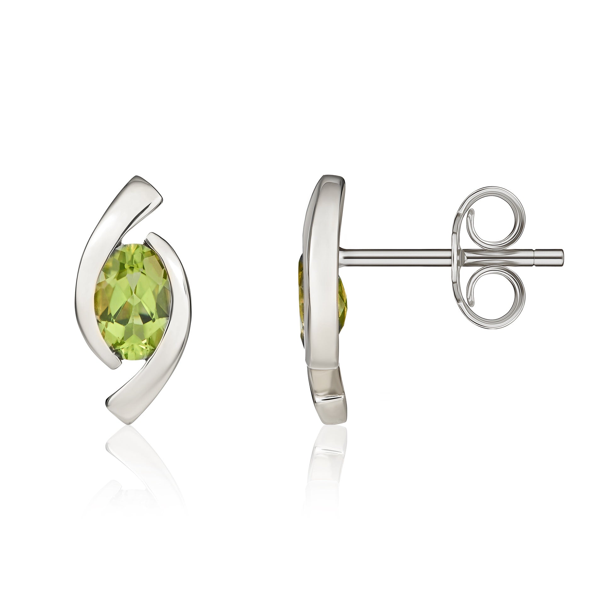 9ct White Gold 6x4 Oval Peridot 'eye' Stud Earrings
