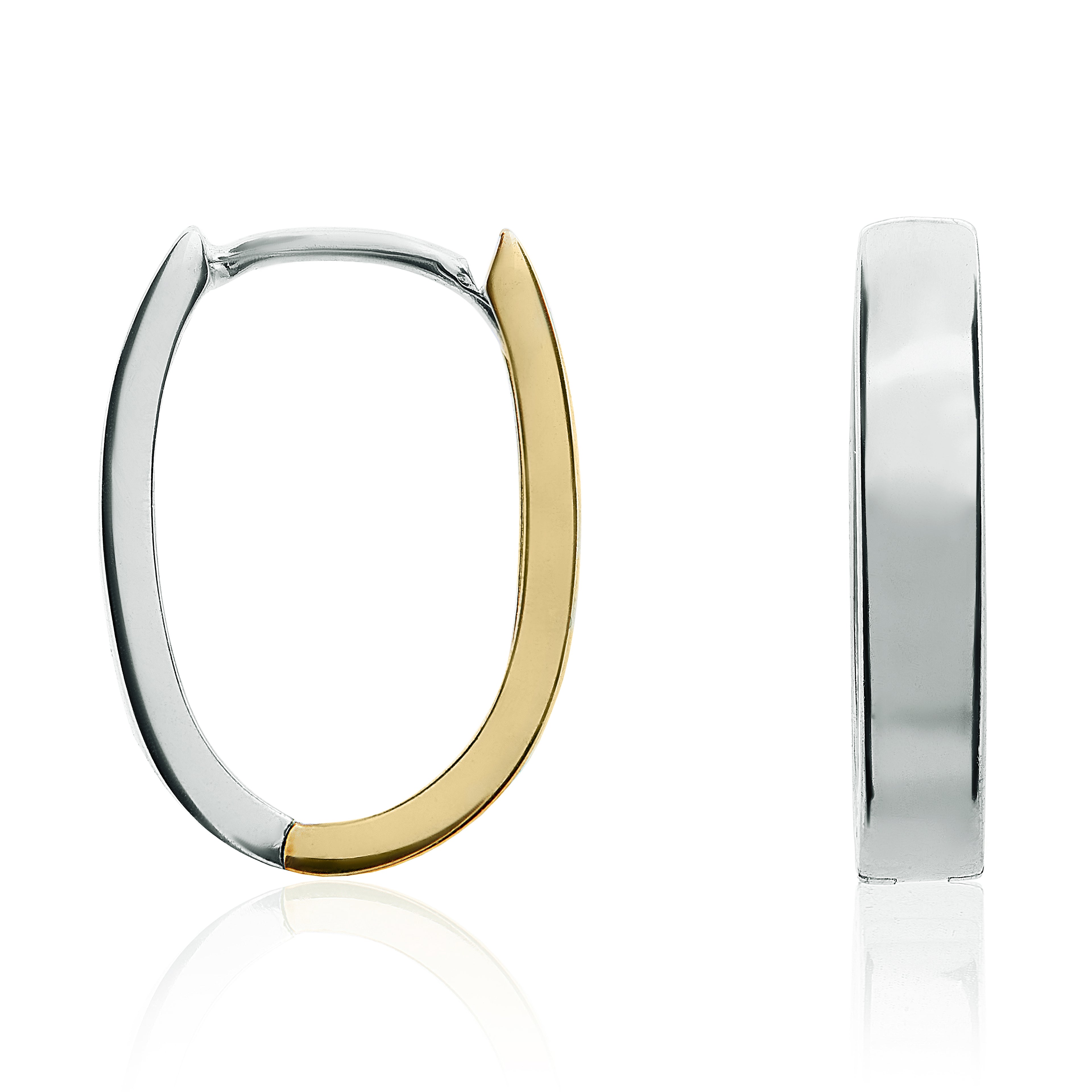 9ct Yellow And White Gold Half & Half Oval Flat Huggy Earrings