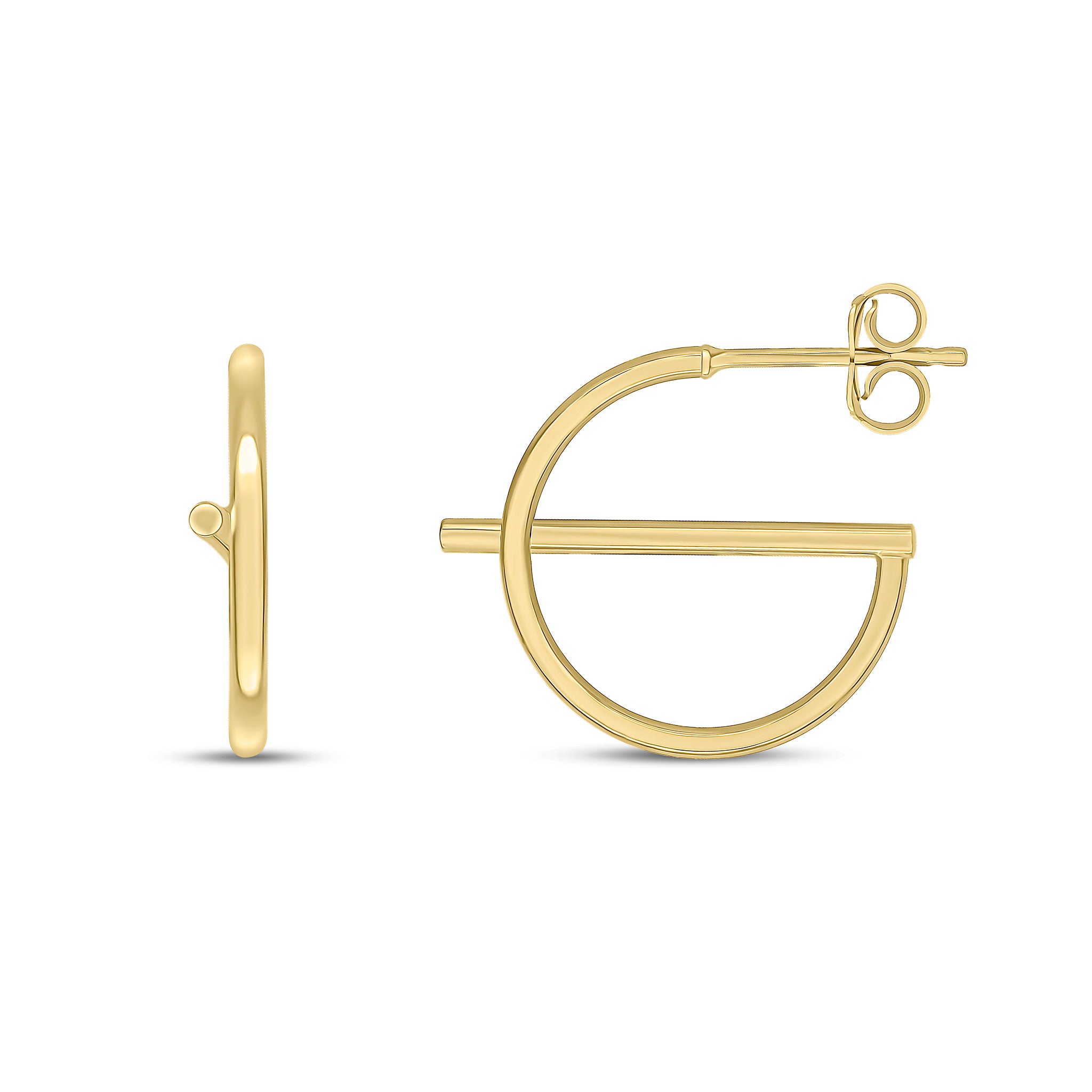 9ct Yellow Gold Round Hoop & Bar Design Earrings