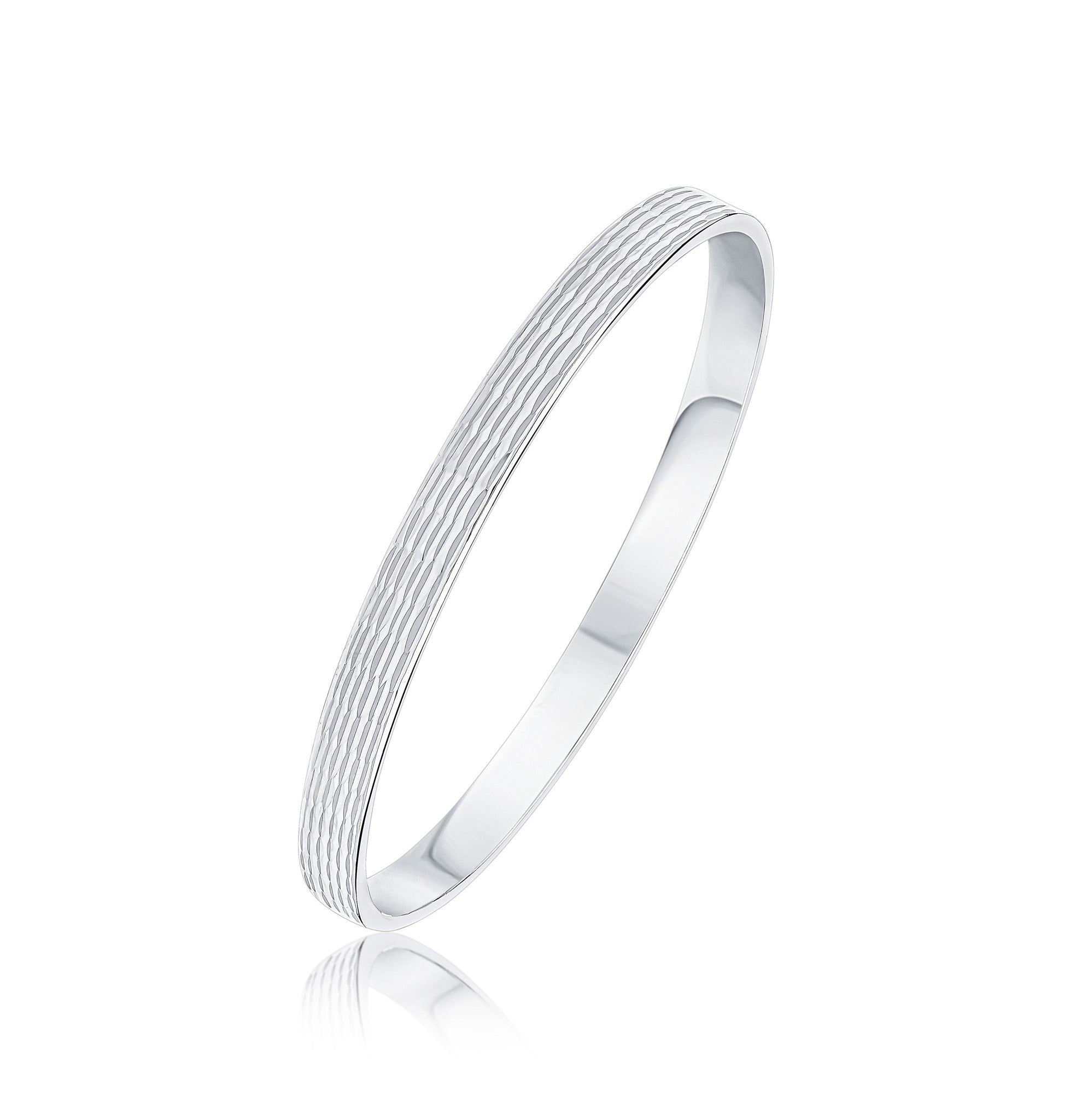 Silver 6mm Flat Bangle DC Parallel Marquise Diamond Pattern