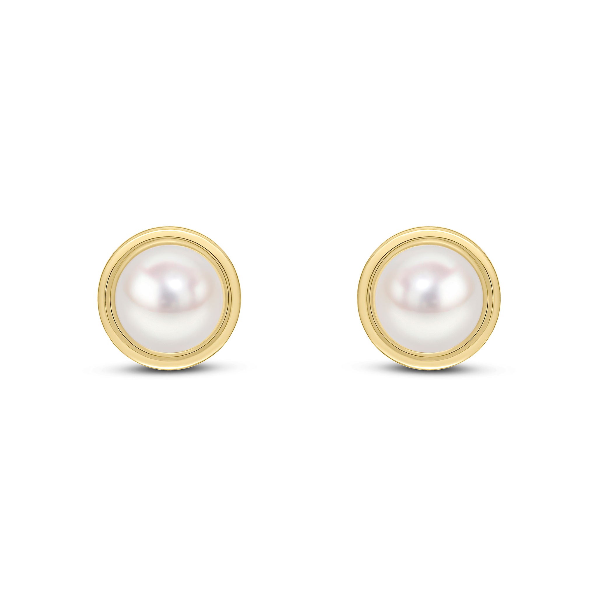 9ct Yellow Gold Flat Polished Border Button Freshwater Pearl Stud Earrings 10mm