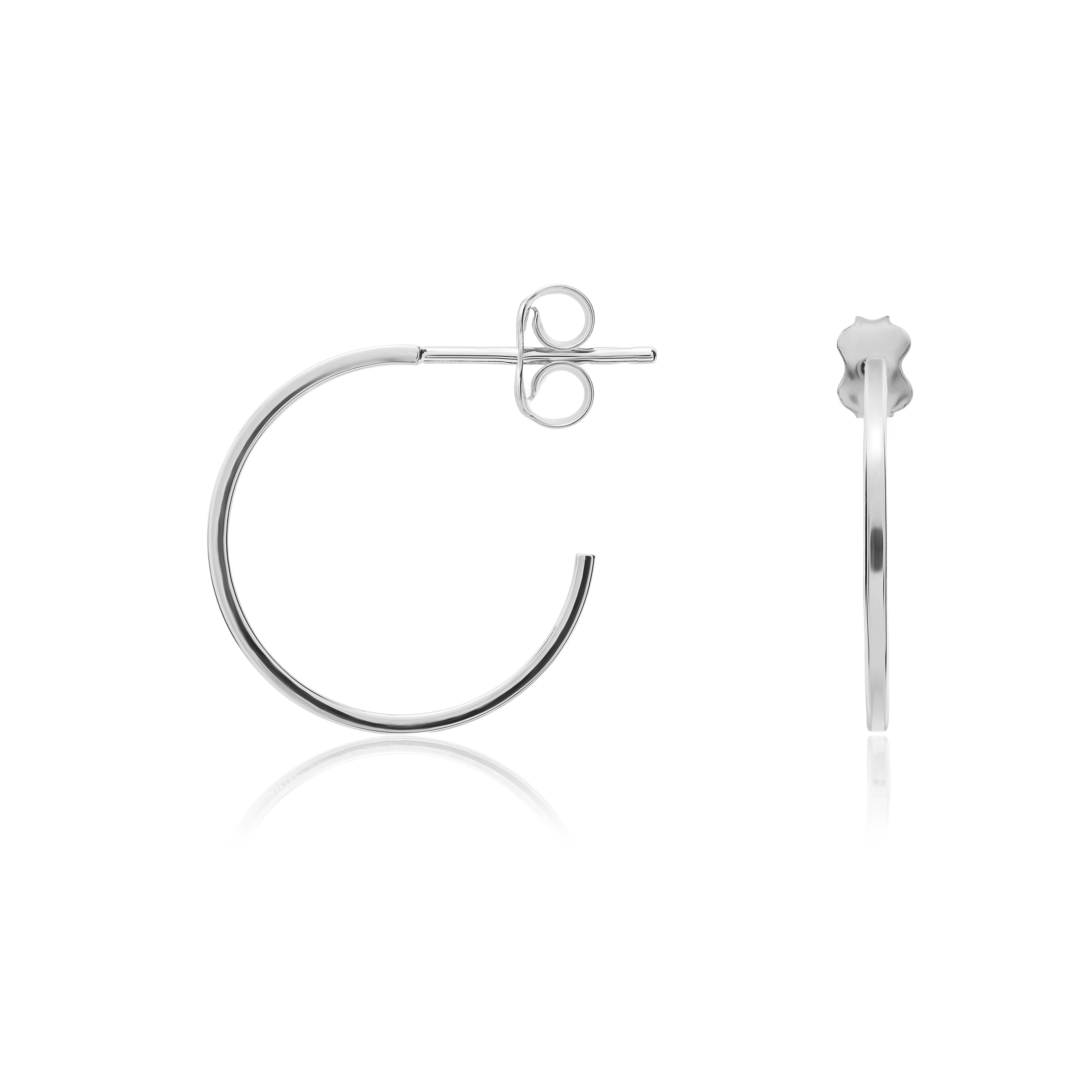 9ct White Gold Thin Square Tube Peg & Scroll Hoop Earrings. 17mm Di