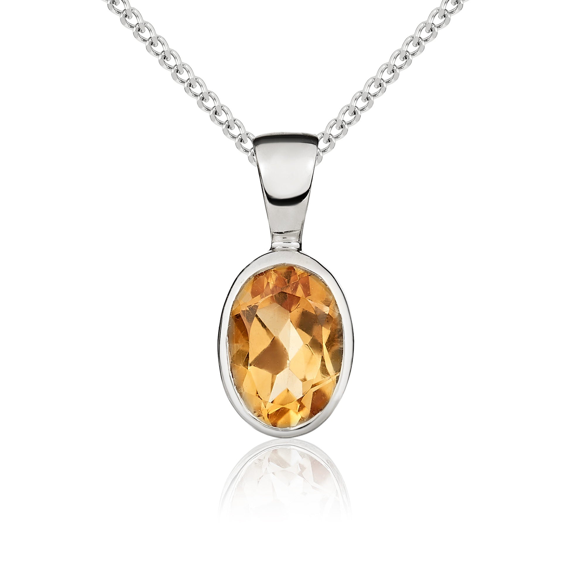 9ct White Gold 7x5mm Oval Citrine Rubover Pendant