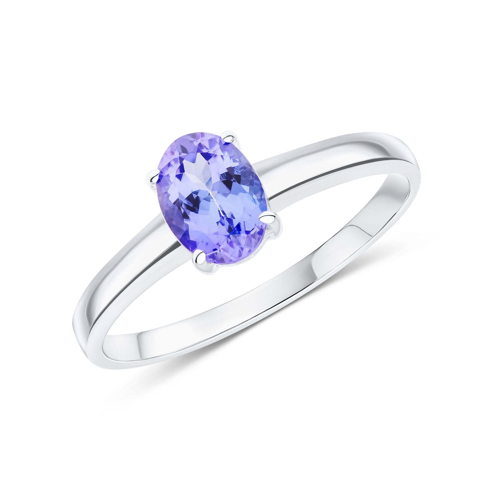 9ct White Gold 7x5mm Oval Tanzanite Claw Set Single Stone Ring