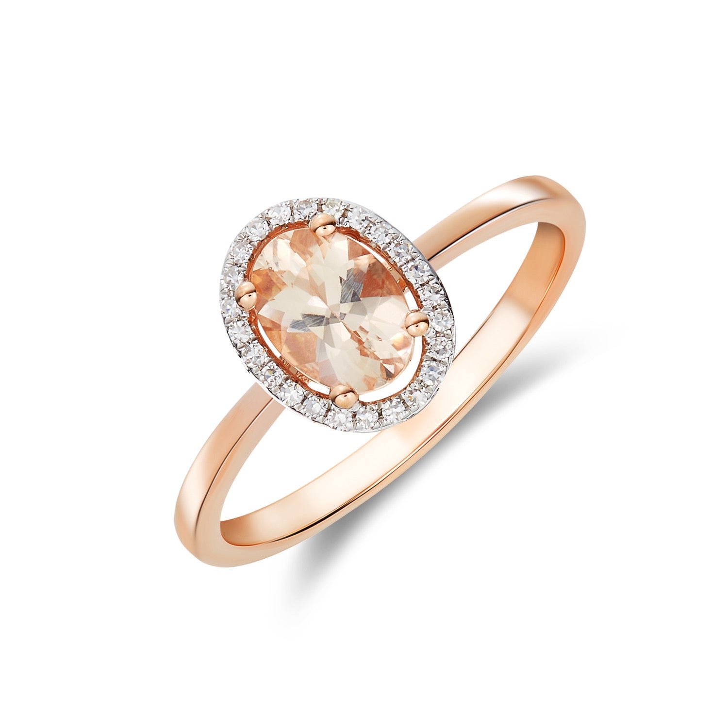 9CT RG 7X5 OVAL MORGANITE & DIAMOND HALO CLAW SET CLUSTER RING. RHODIUM TO DIAMONDS 1
