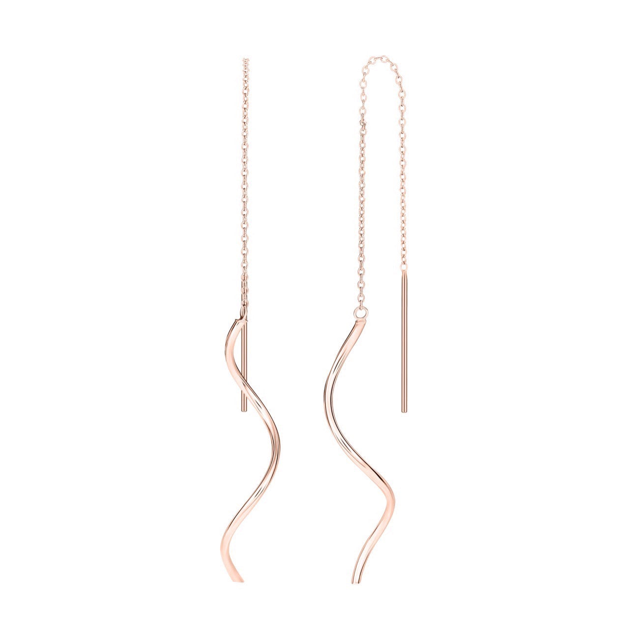 9ct Rose Gold Squiggle Pull-Through Drop Earrings