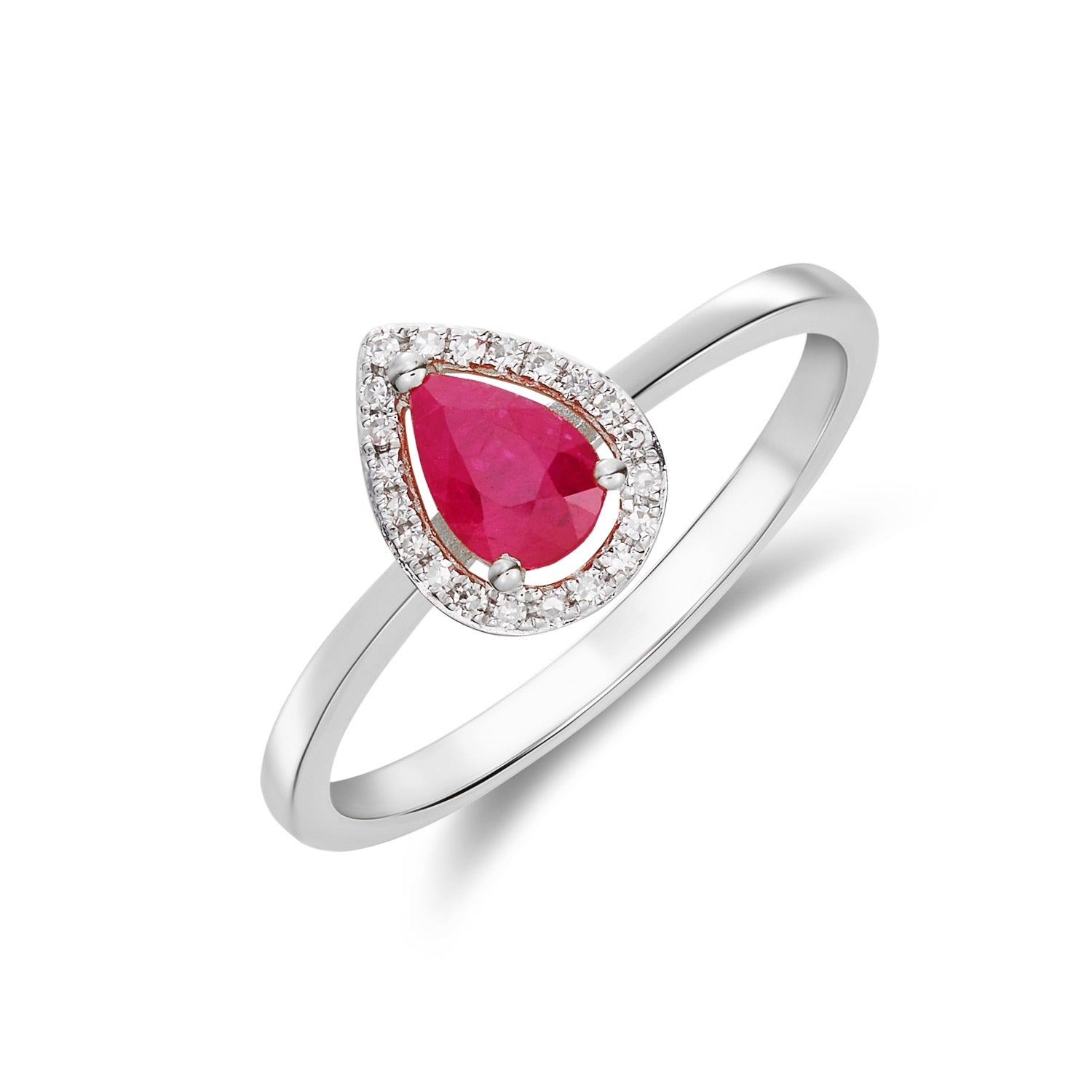 9CT WG 6X4 PEARSHAPE RUBY & DIAMOND HALO CLAW CLUSTER RING 1