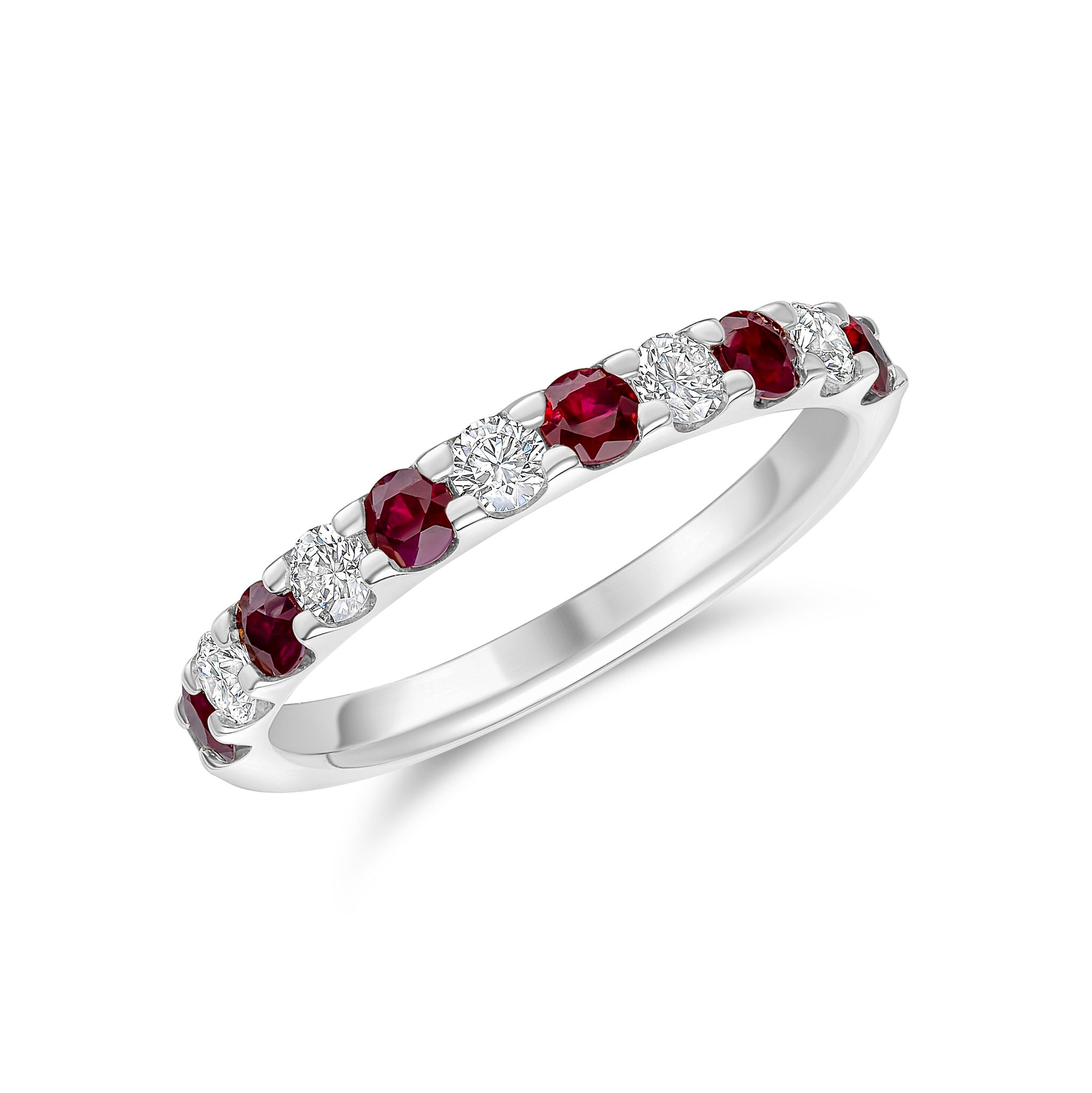 18ct White Gold Round Ruby & Diamond Claw Set Eternity Ring
