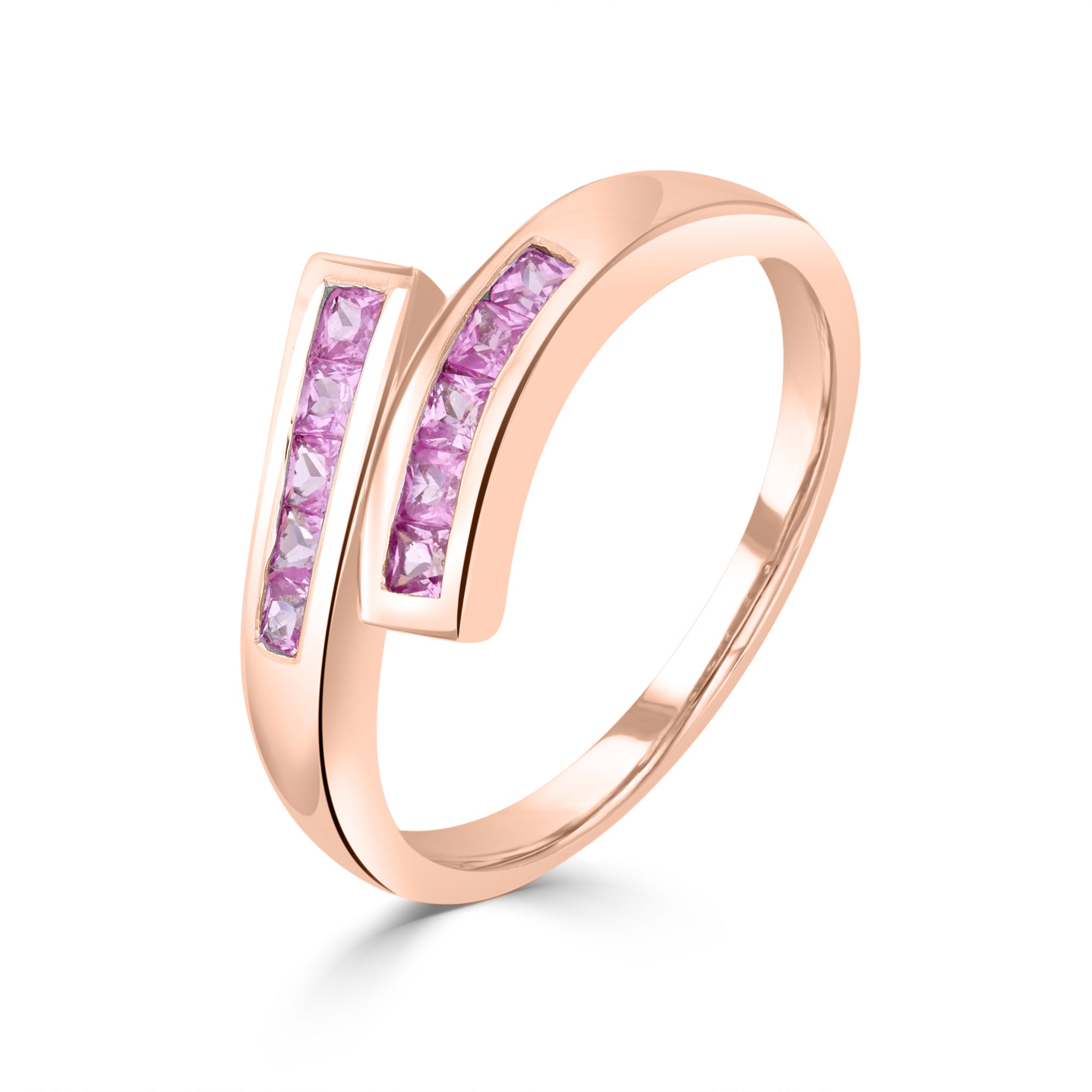 9ct Rose Gold Square Pink Sapphire Channel Set Crossover 1 2 Eternity Ring