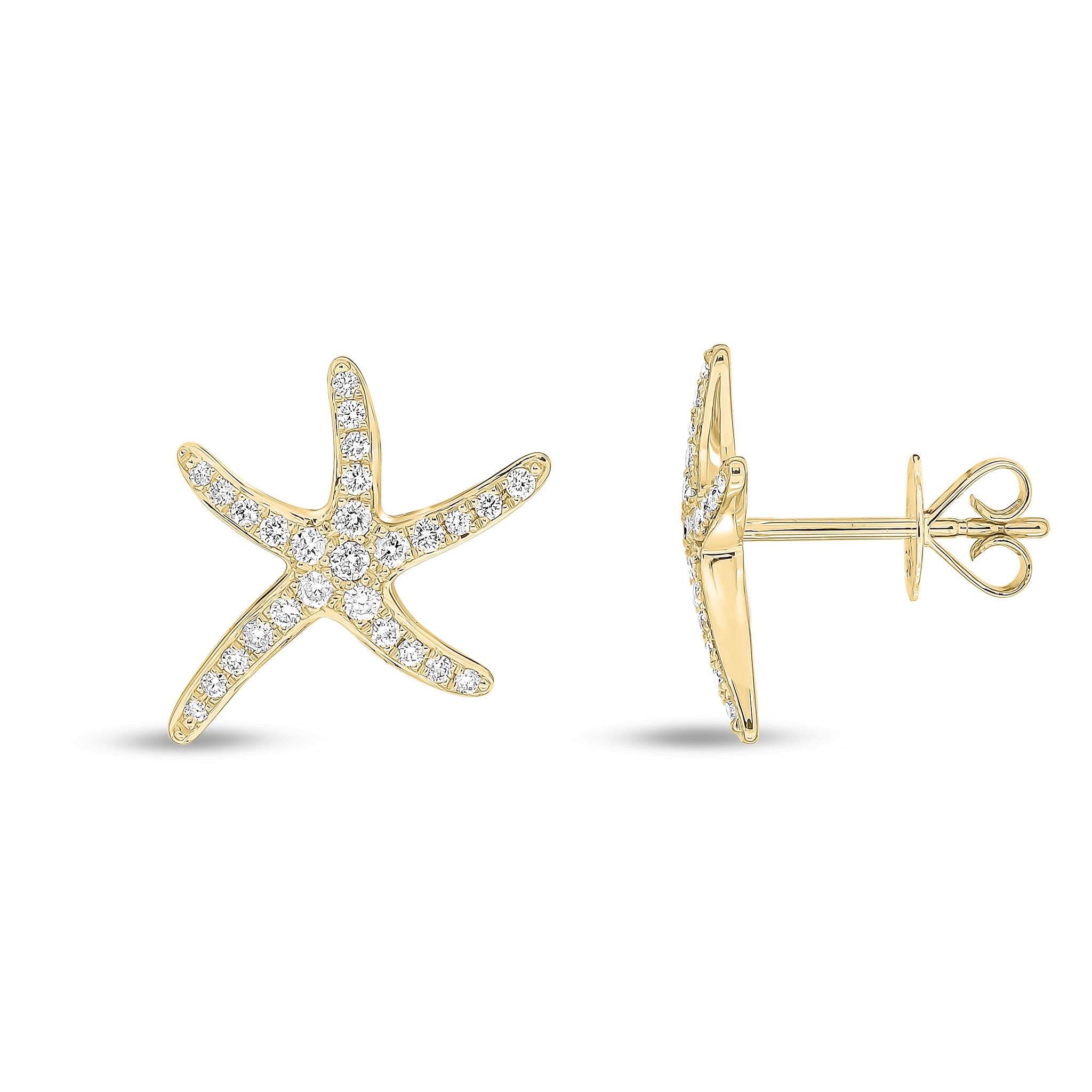18ct Yellow Gold Diamond Pave Set 'starfish' Stud Earrings Small