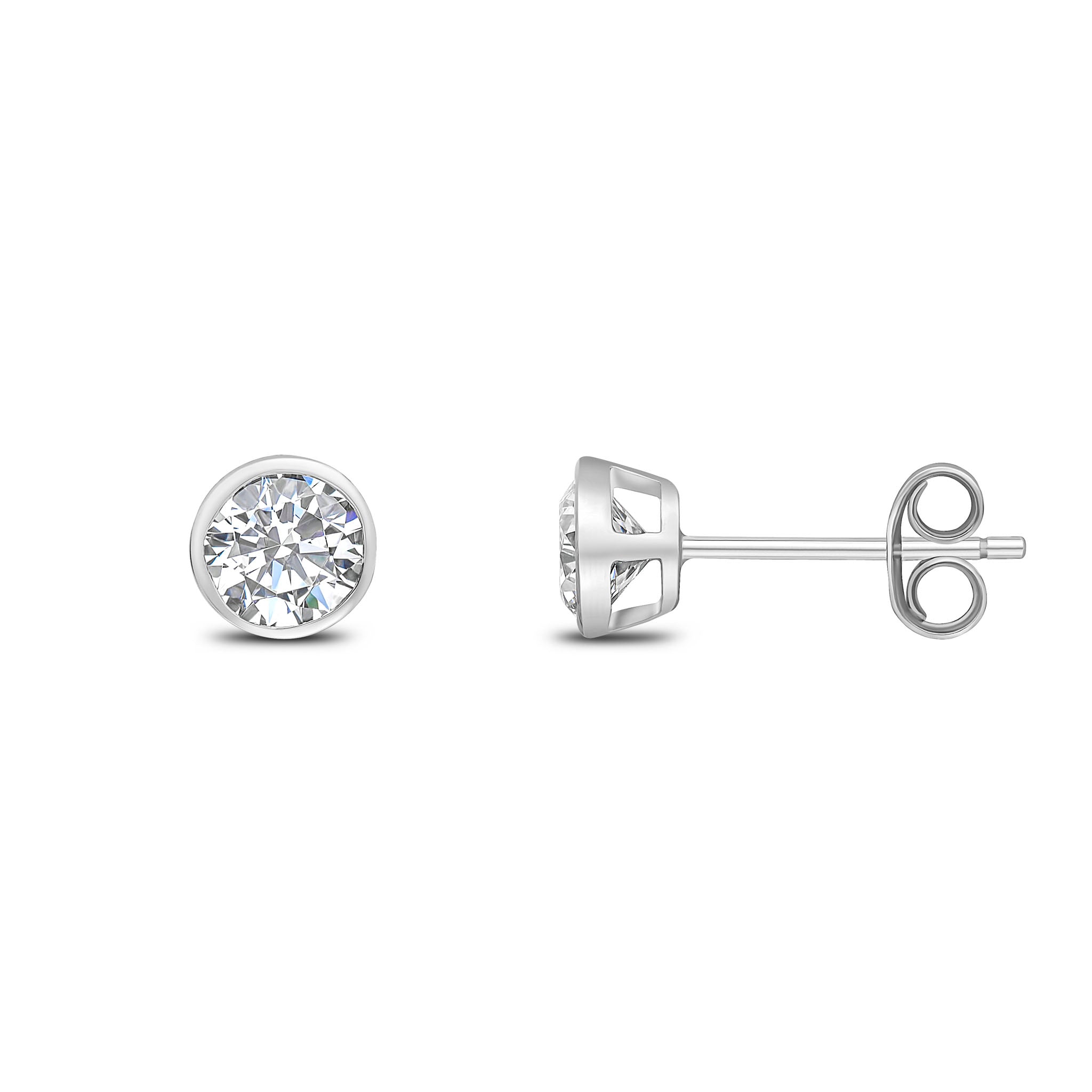 9ct White Gold 5mm Round CZ Rubover Stud Earrings