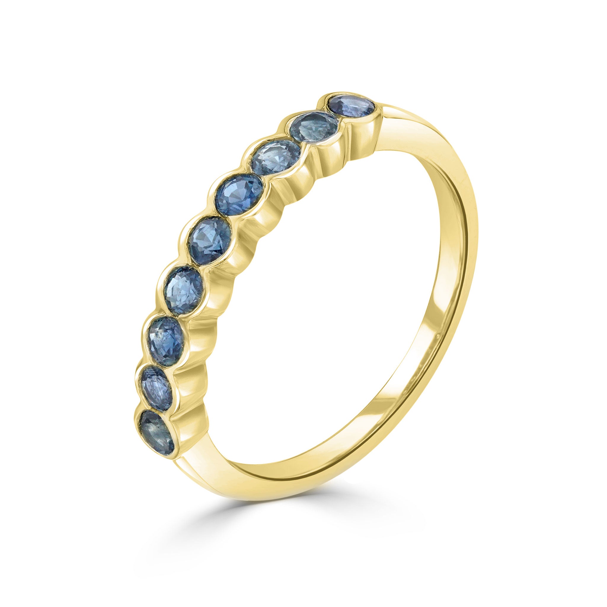 9ct Yellow Gold Round Sapphire 9 Stone Scalloped 1 2 Eternity Ring