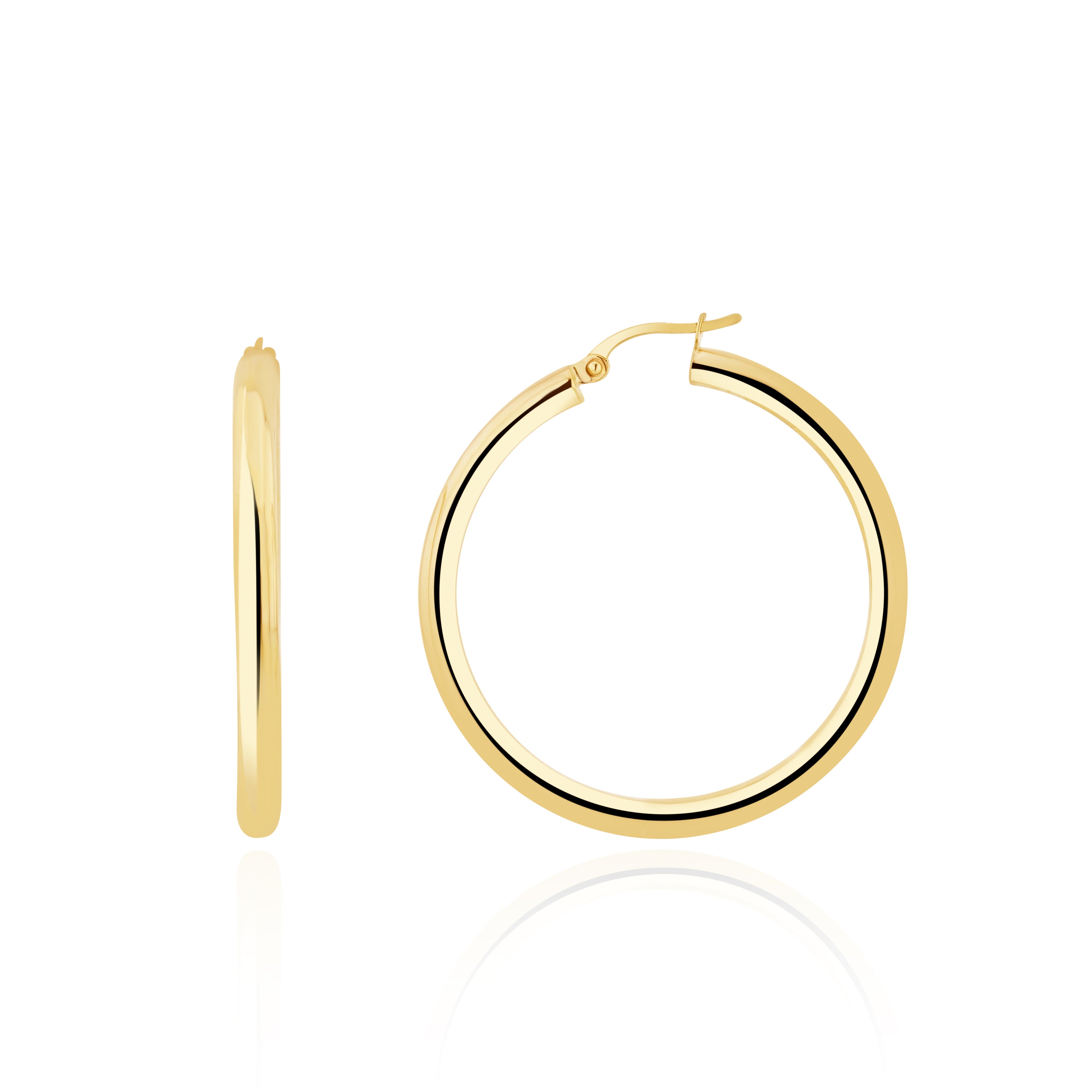 9ct yellow gold 3mm Tube Polished Hoop Earrings 36mm Diameter
