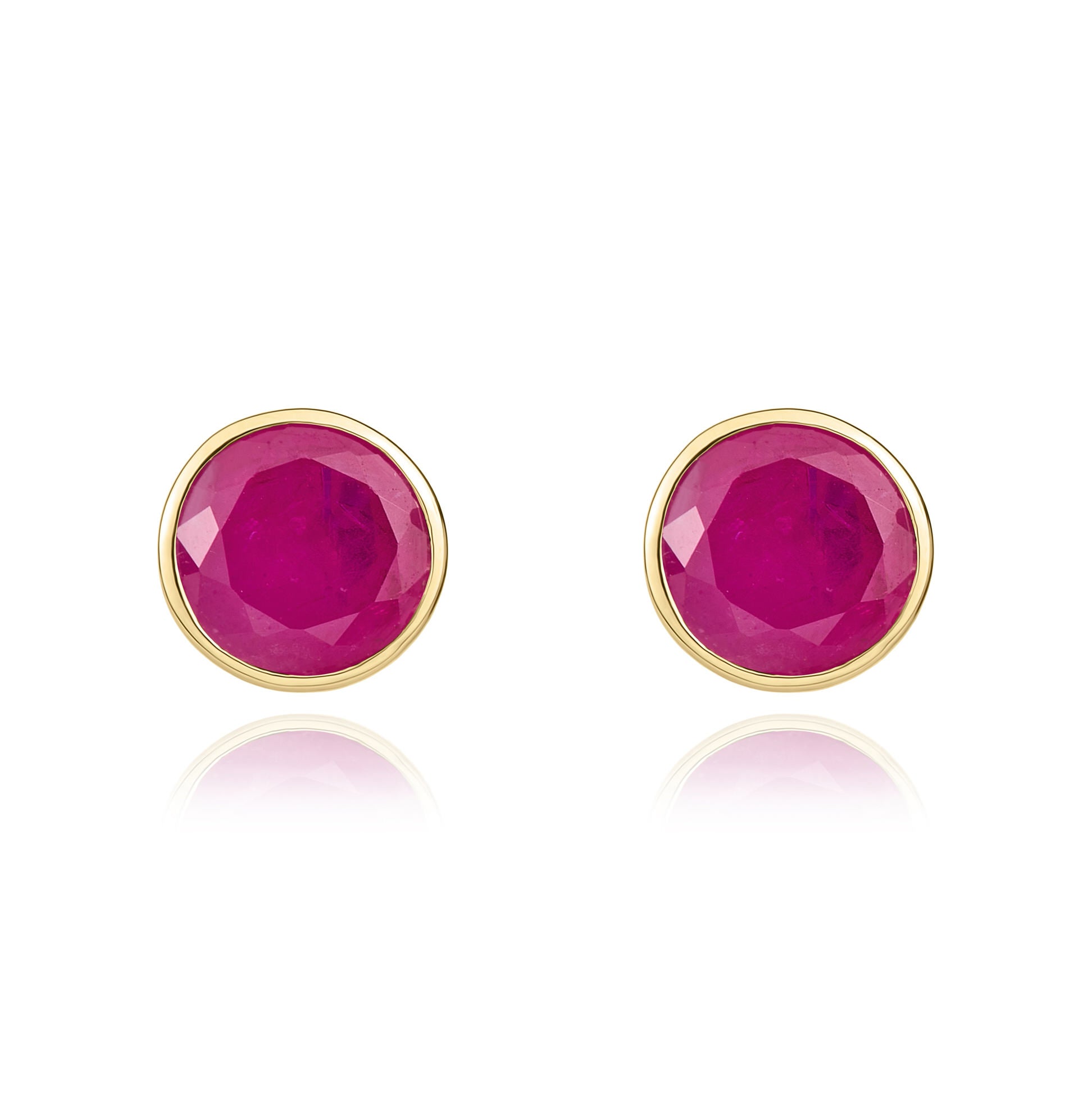 9ct yellow gold 5mm Round Ruby Rubover Stud Earrings