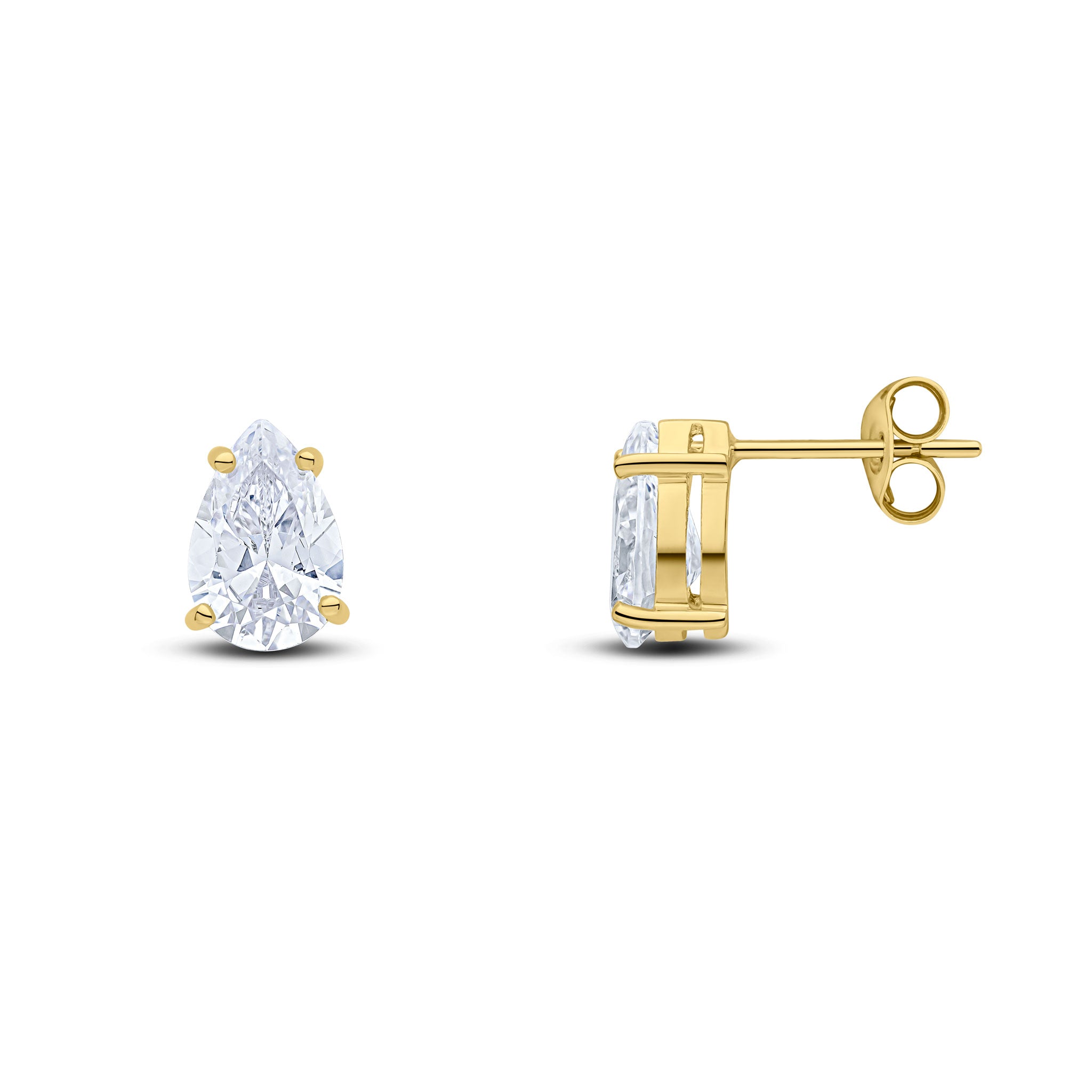 9ct Yellow Gold 9x6 Pear Shape CZ 4 Claw Earrings