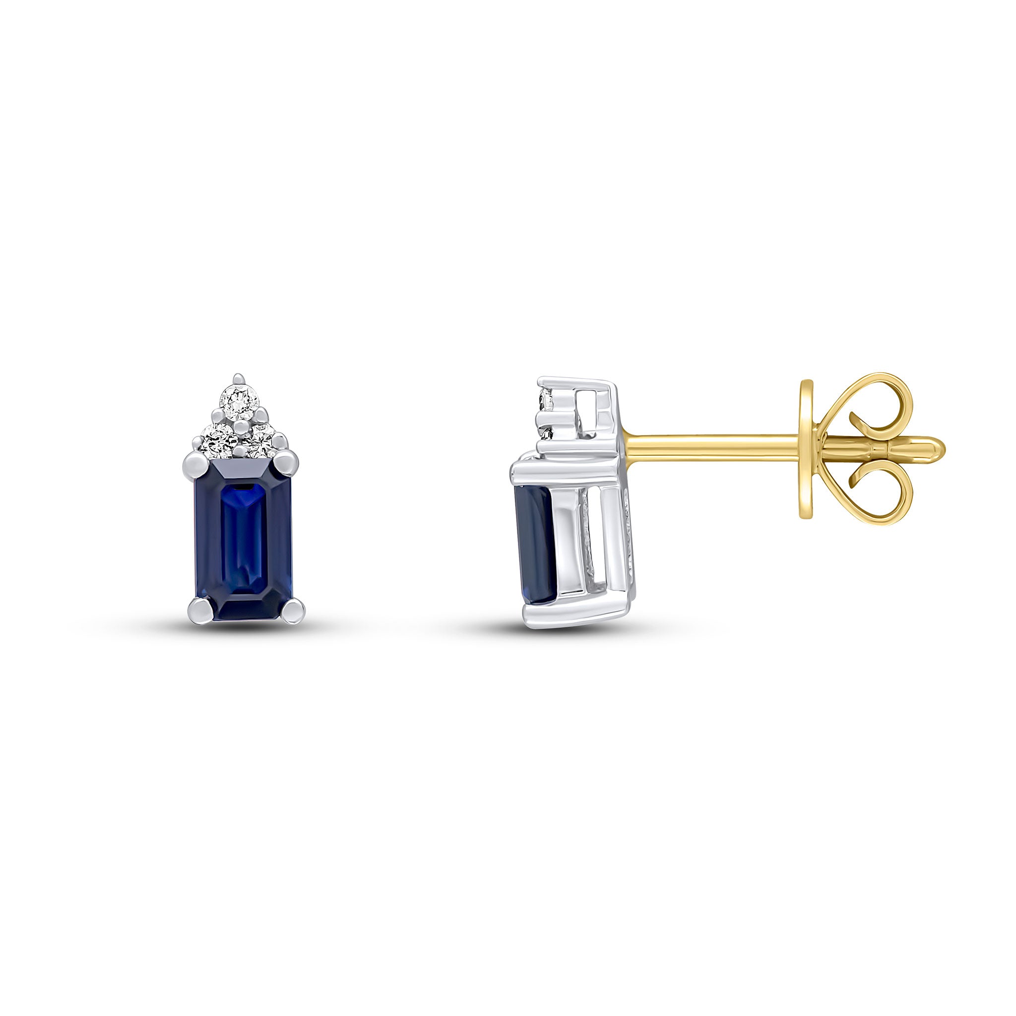 18ct Ywg 5x3 Octagon Sapphire & Diamond Trefoil Claw Set Earrings