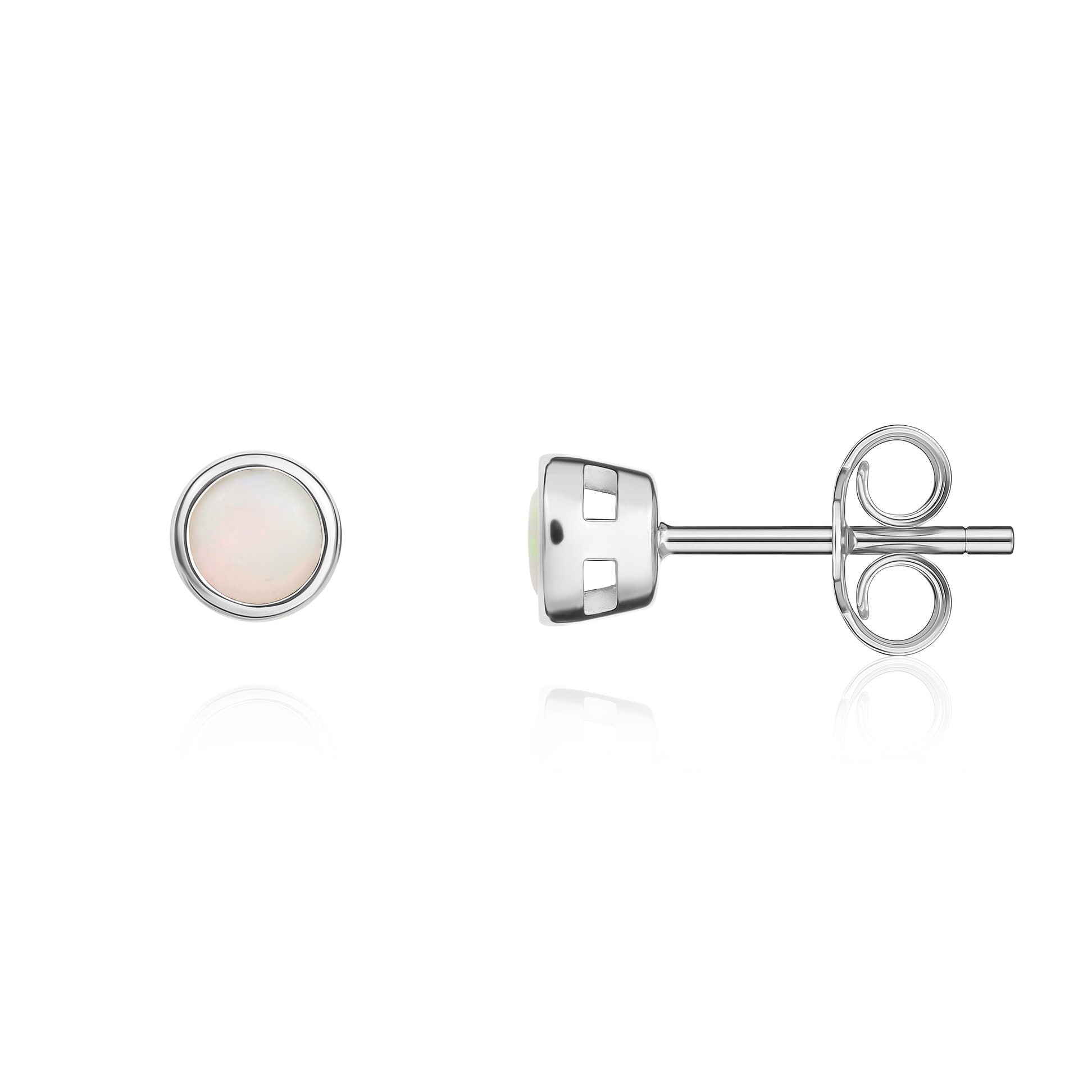 9ct White Gold 3mm Round Opal Rubover Earrings