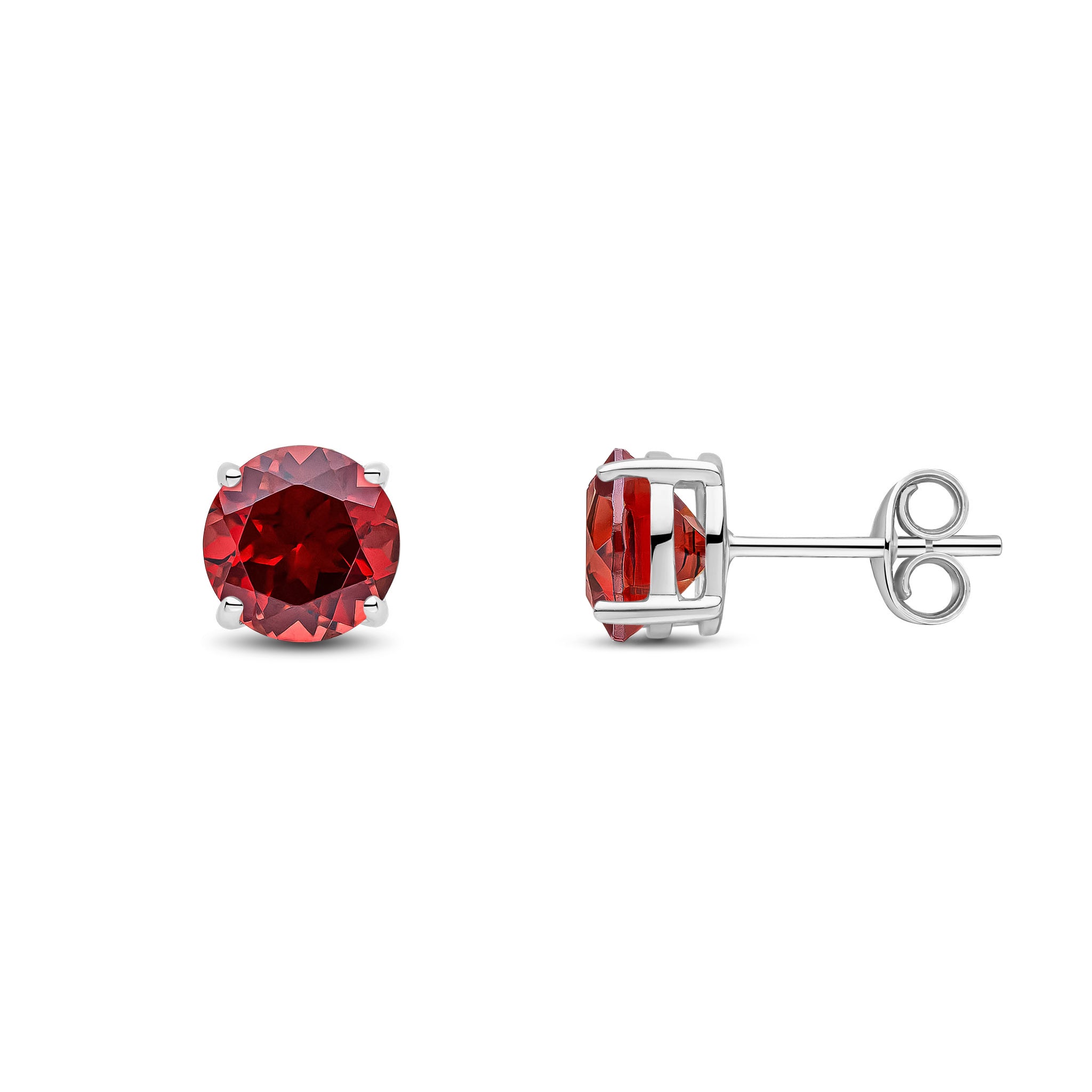 9ct White Gold 7mm Round Garnet Claw Set Earrings