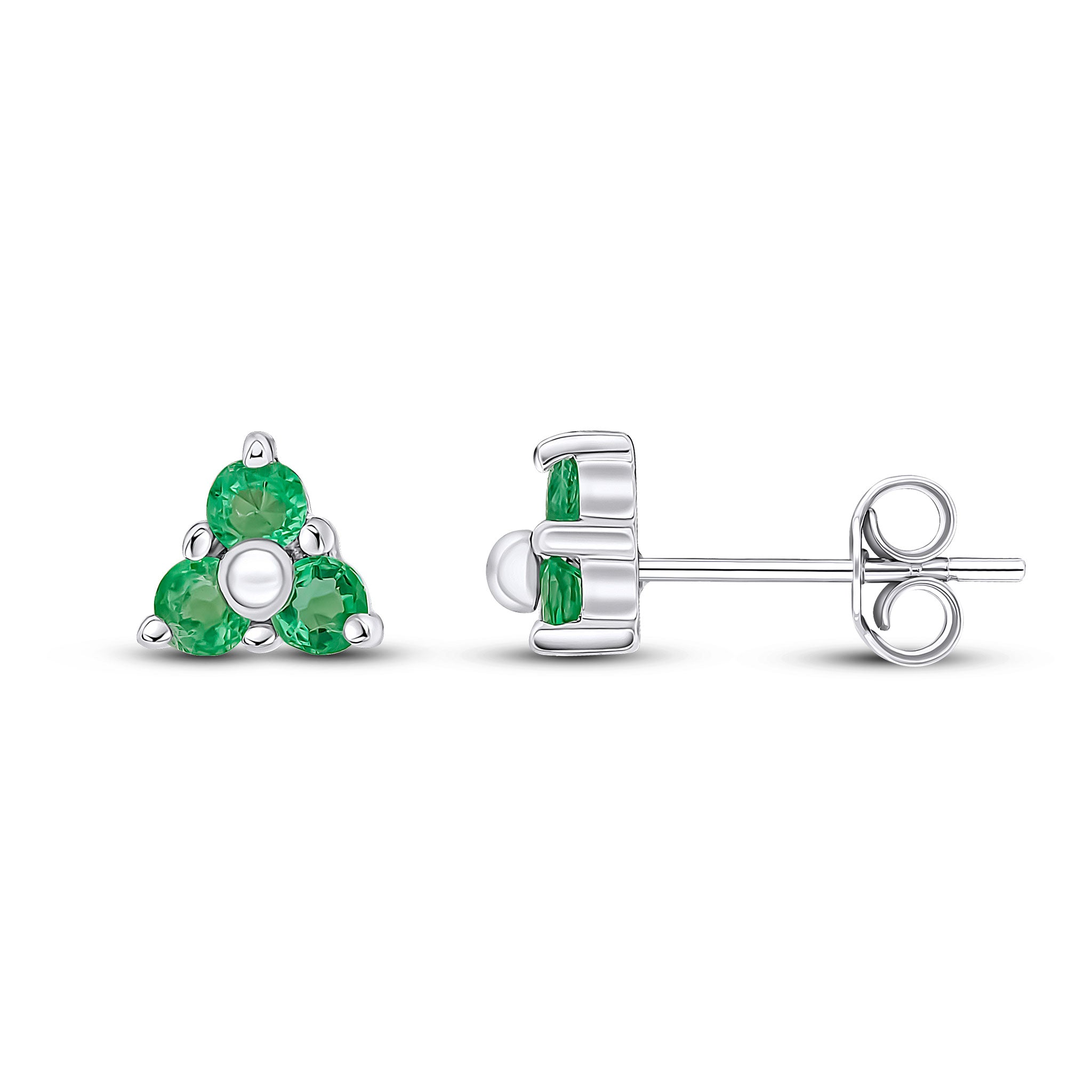 9ct White Gold Round Emerald Claw Set Trefoil Earrings