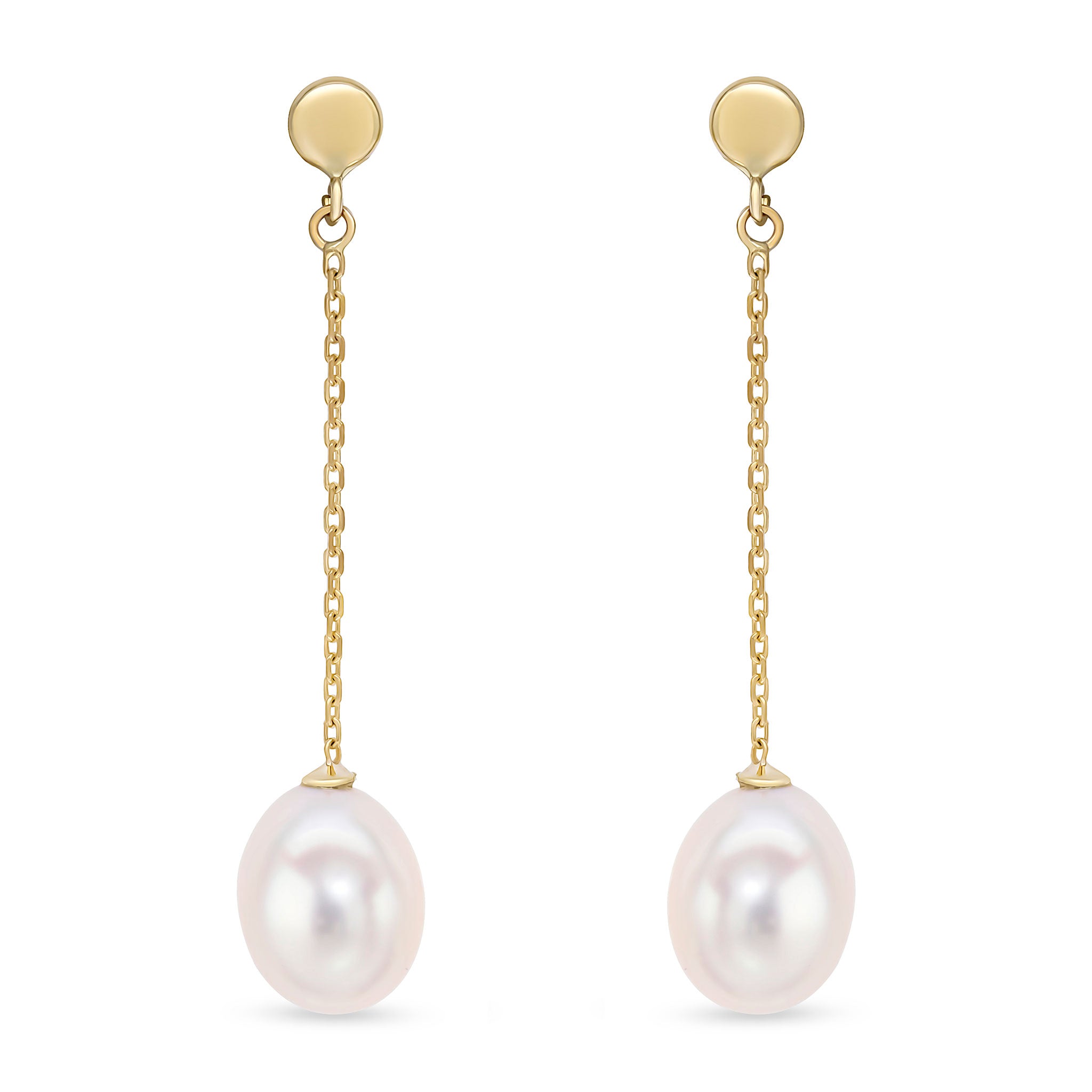 9ct Yellow Gold Flat Disc Top, Chain And cultured freshwater Drop