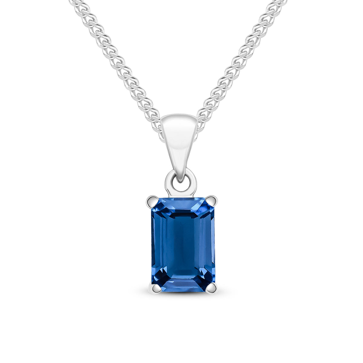 9ct White Gold 7x5 Octagon London Blue Topaz Claw Set Pendant