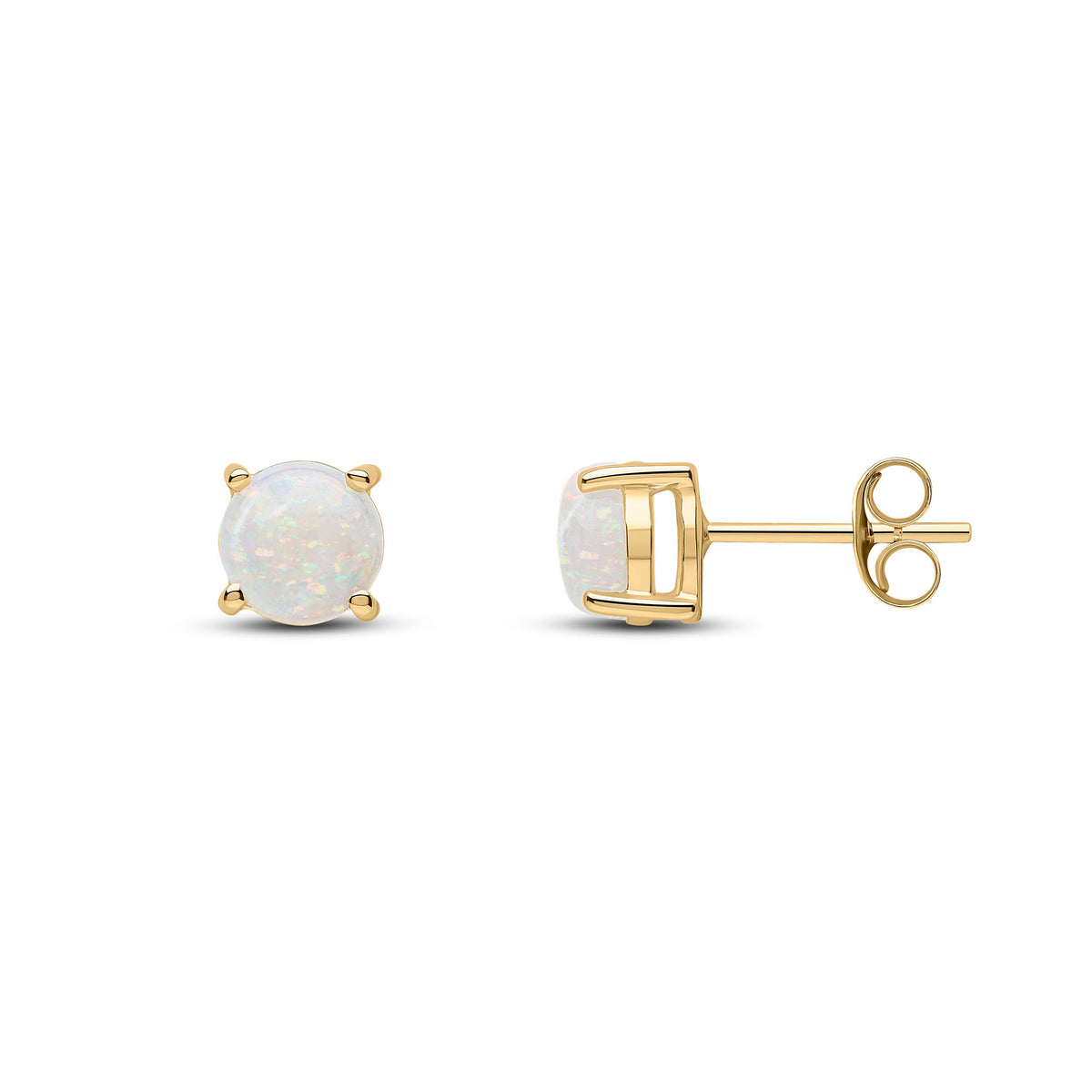 9ct Yellow Gold 6mm Round Opal 4 Claw Earrings