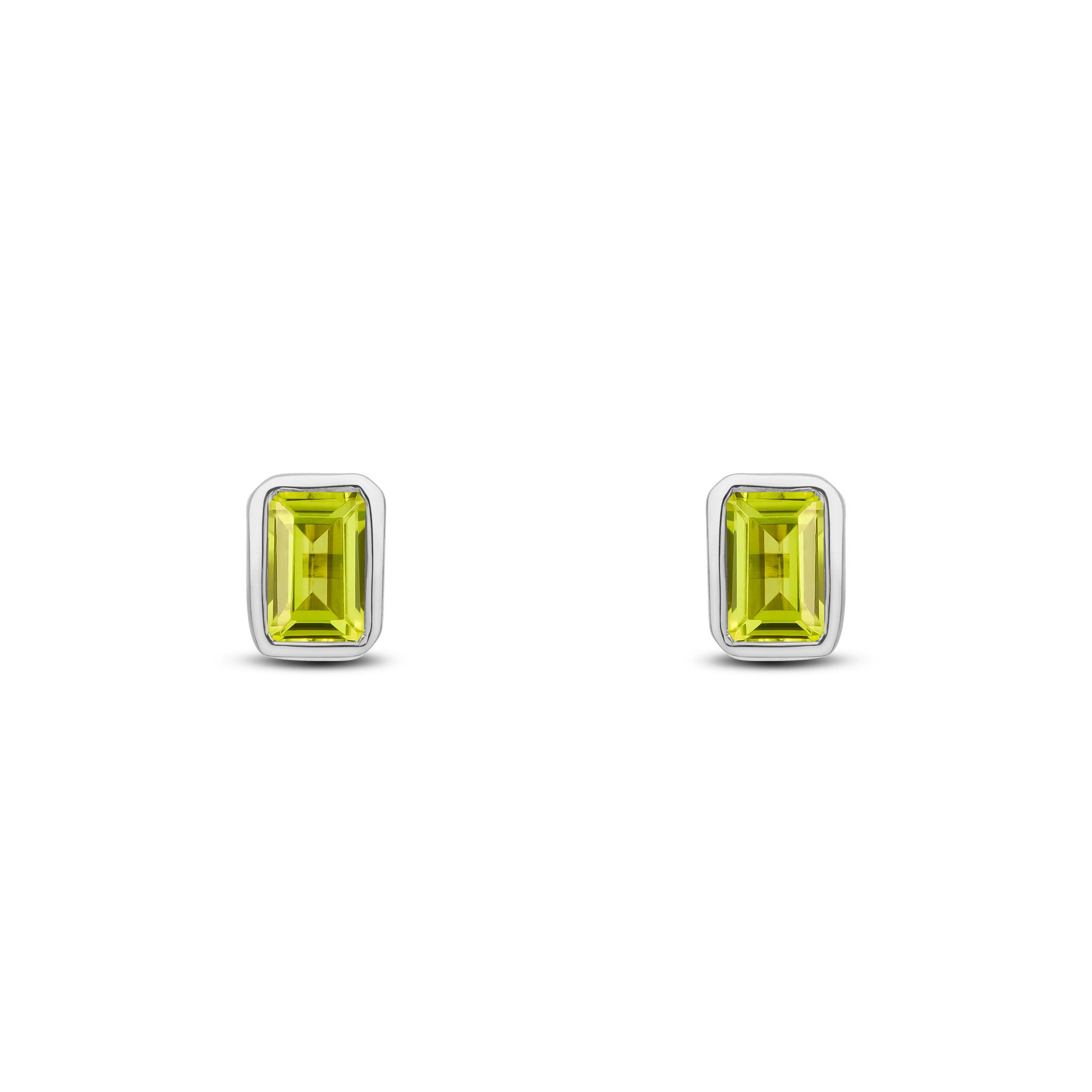 9ct White Gold 5x3 Octagon Peridot Rubover Set Earrings