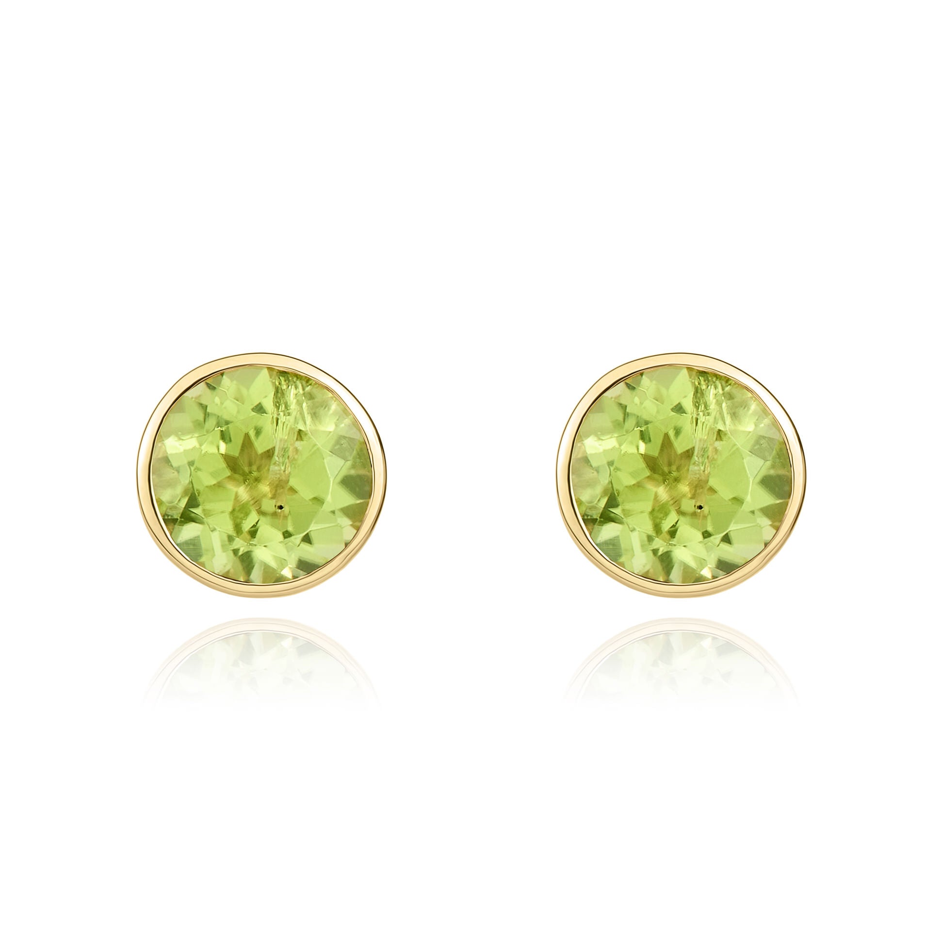 9ct Yellow Gold 5mm Round Peridot Rubover Stud Earrings