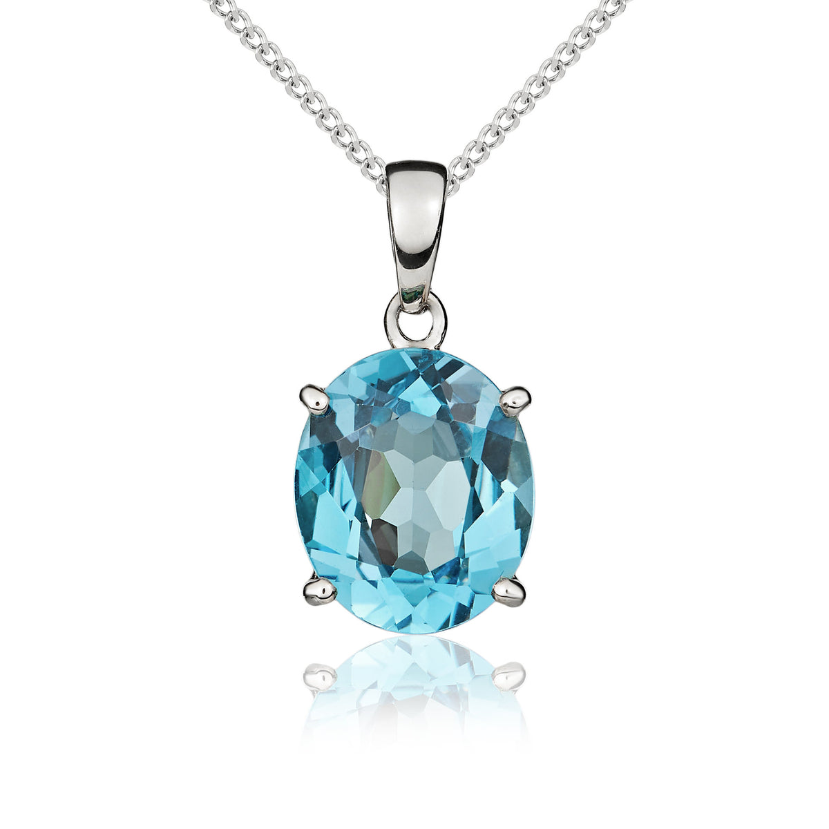 9ct White Gold 12x10 Oval Swiss Blue Topaz Claw Set Pendant