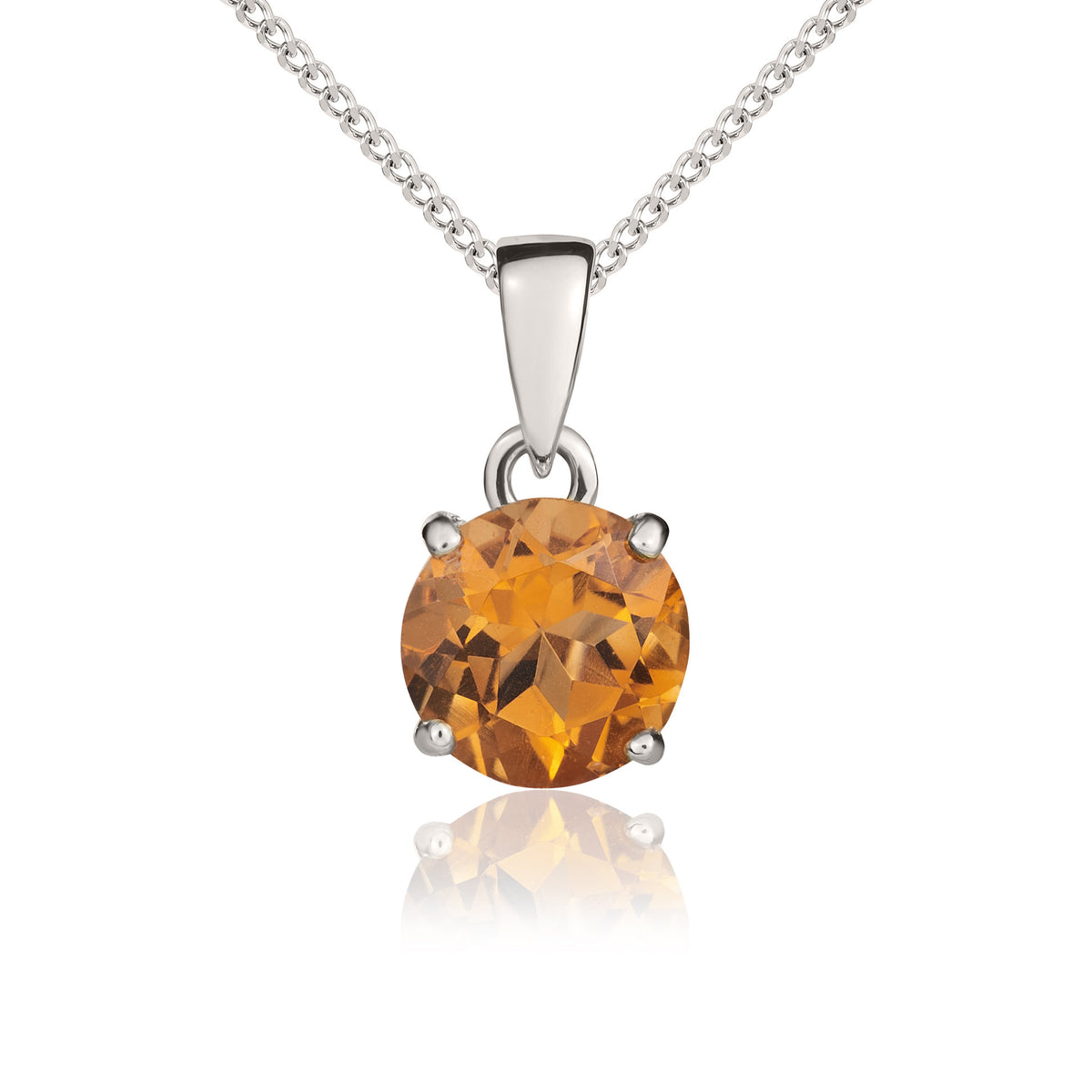 9ct White Gold 7mm Round Citrine Claw Set Pendant