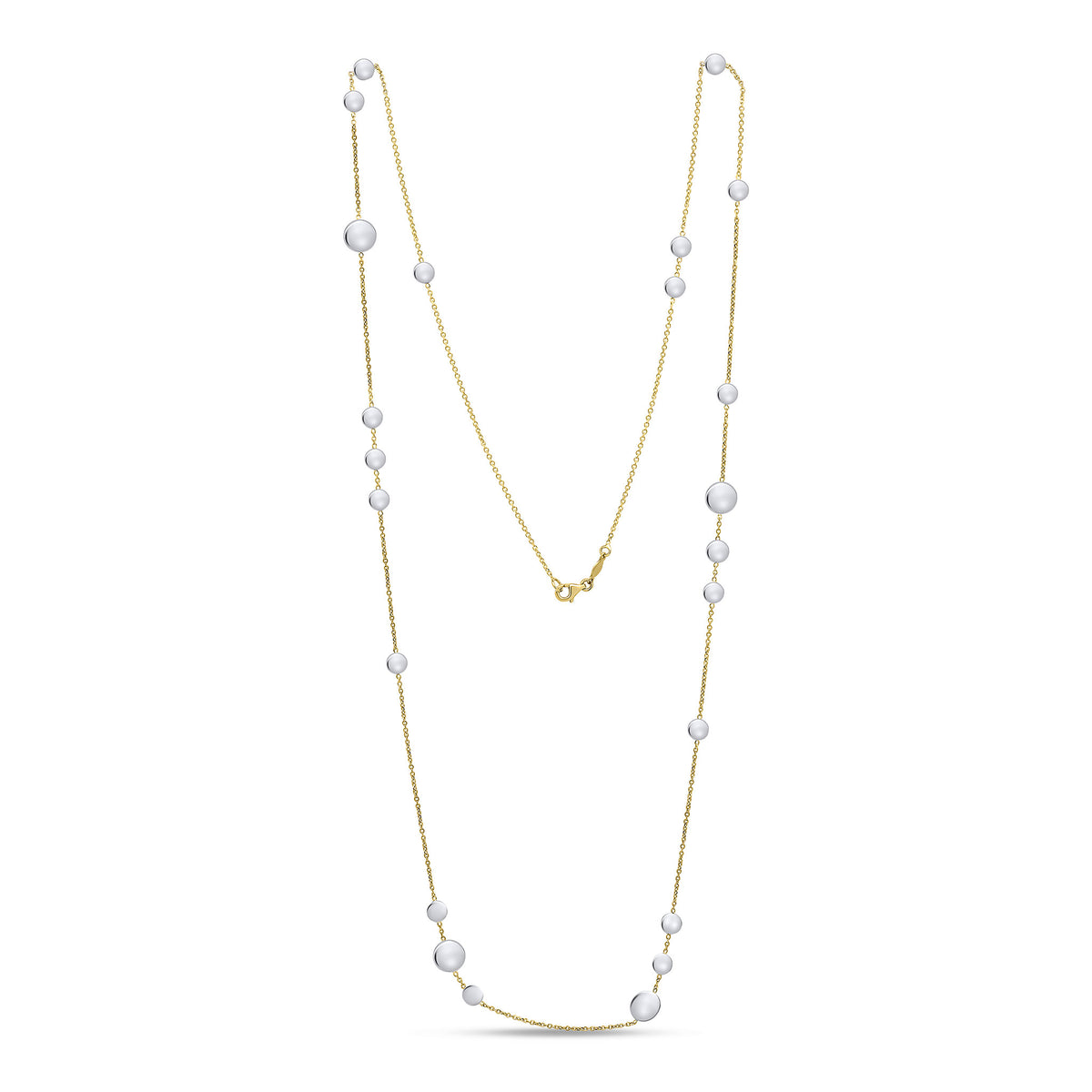 9ct Yellow Gold Chain Necklace with White Gold Polished Flat Discs 32 Inches