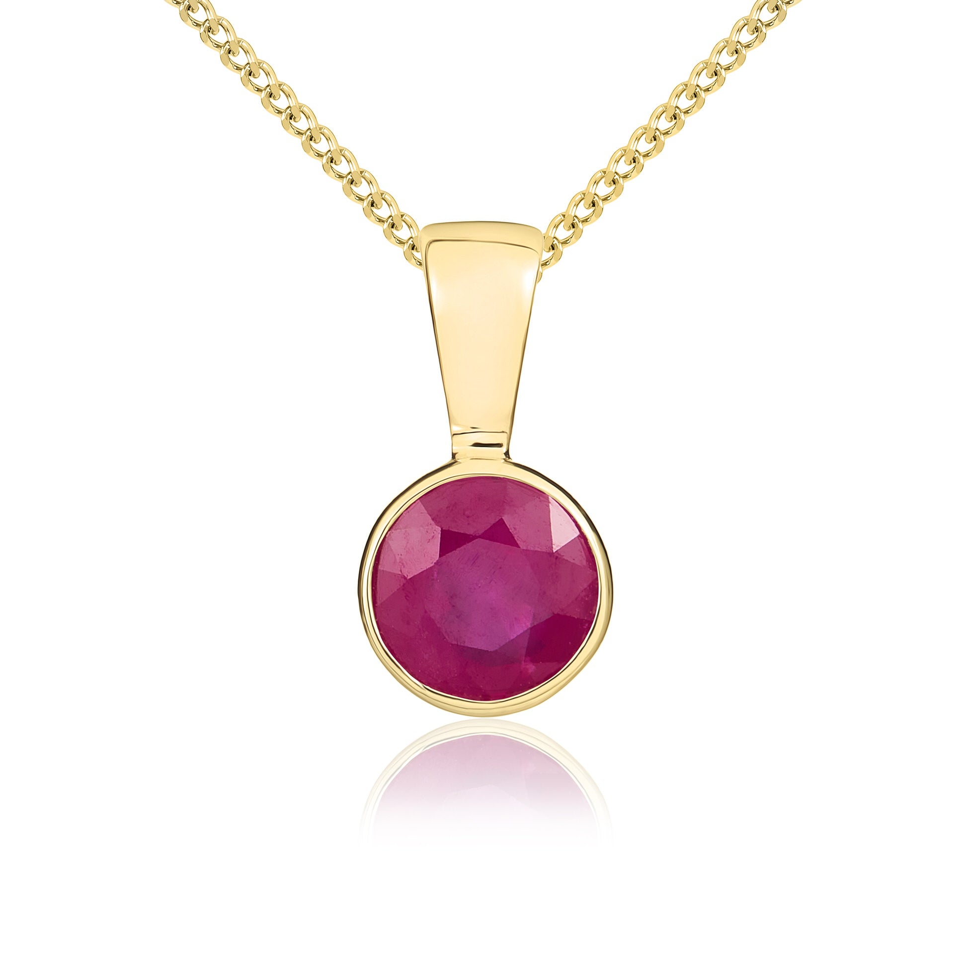 9ct Yellow Gold 5mm Round Ruby Rubover Pendant