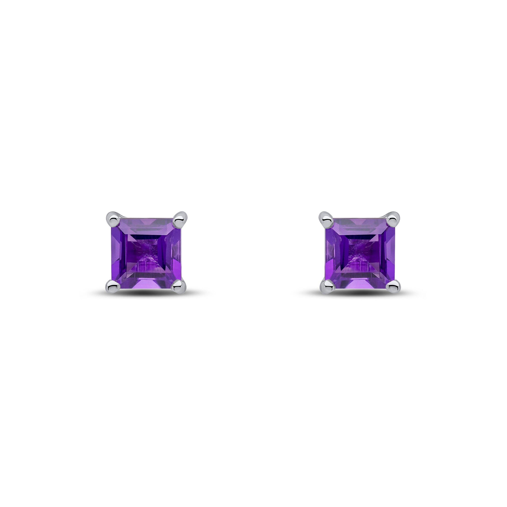 9ct White Gold 5mm Square Amethyst Claw Set Earrings
