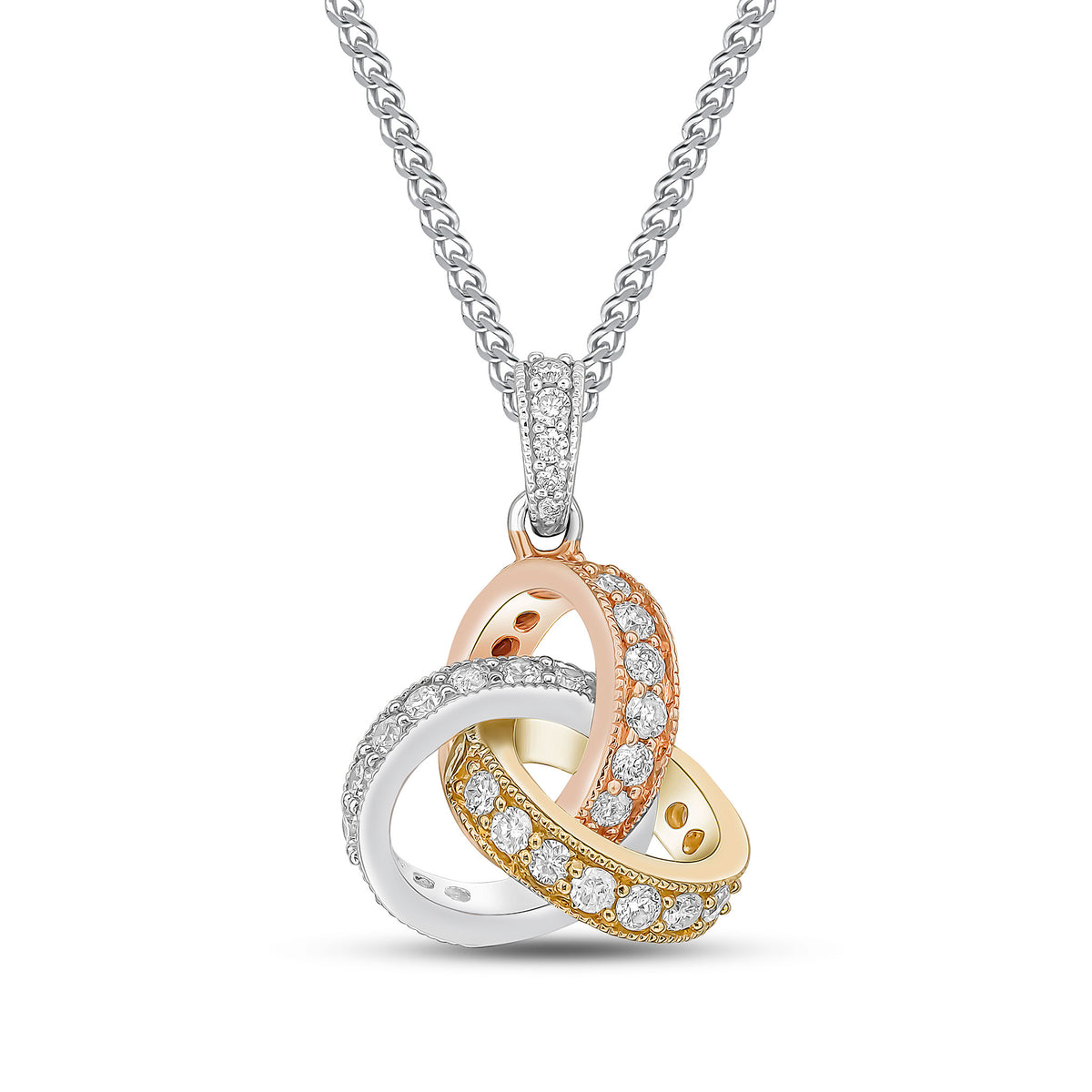 18ct Ywrg Round Diamond Grain Set Knot Pendant with Diamond Set Loop Top Large