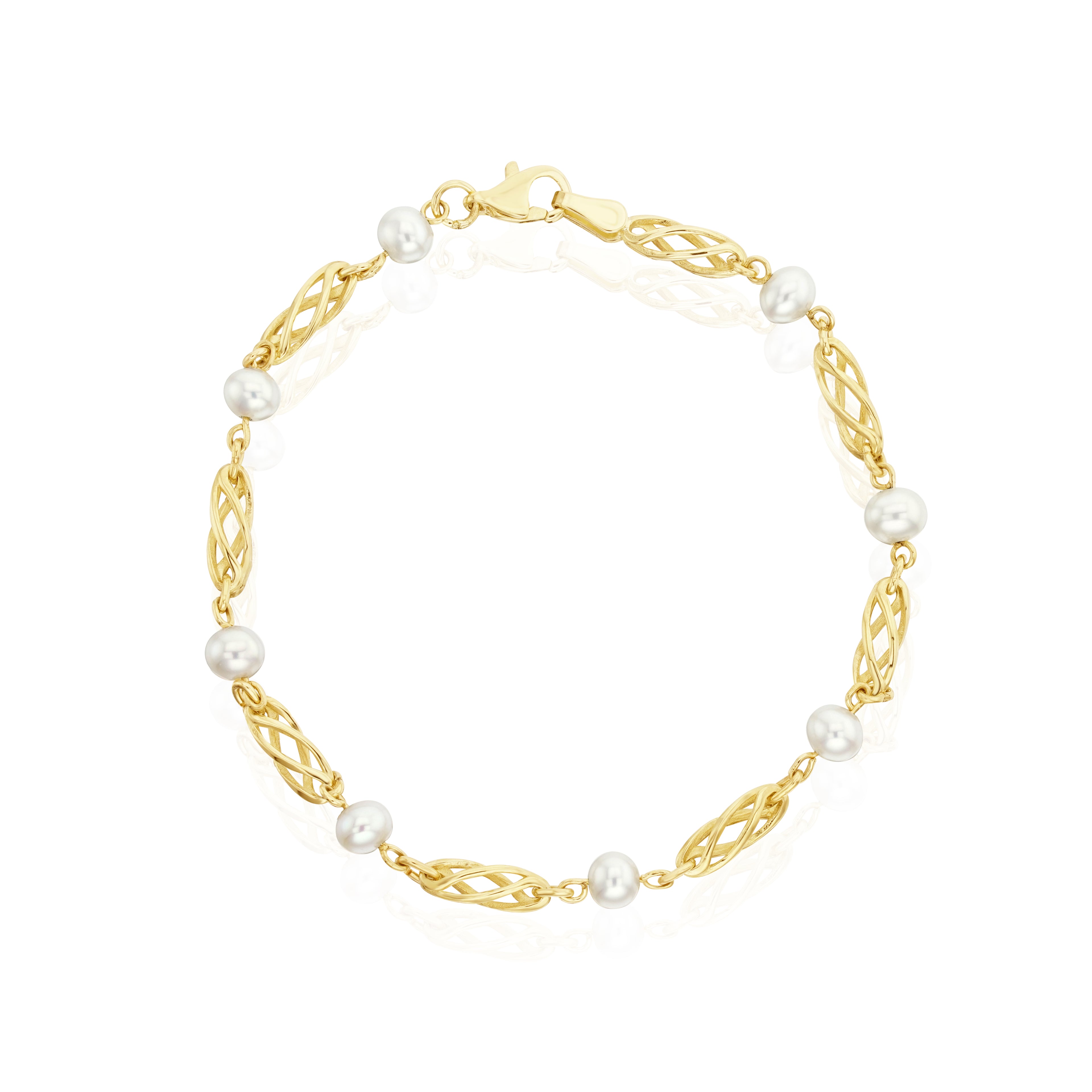 9ct Yellow Gold Freshwater Pearl & Twist Bar Bracelet 7.5''