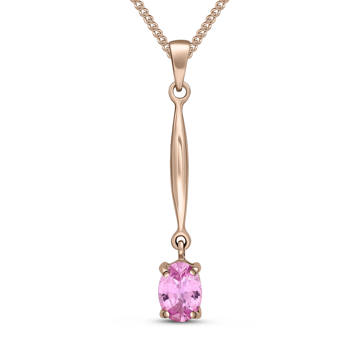 9ct Rose Gold 7x5 Oval Claw Pink Sapphire and Bar Pendant
