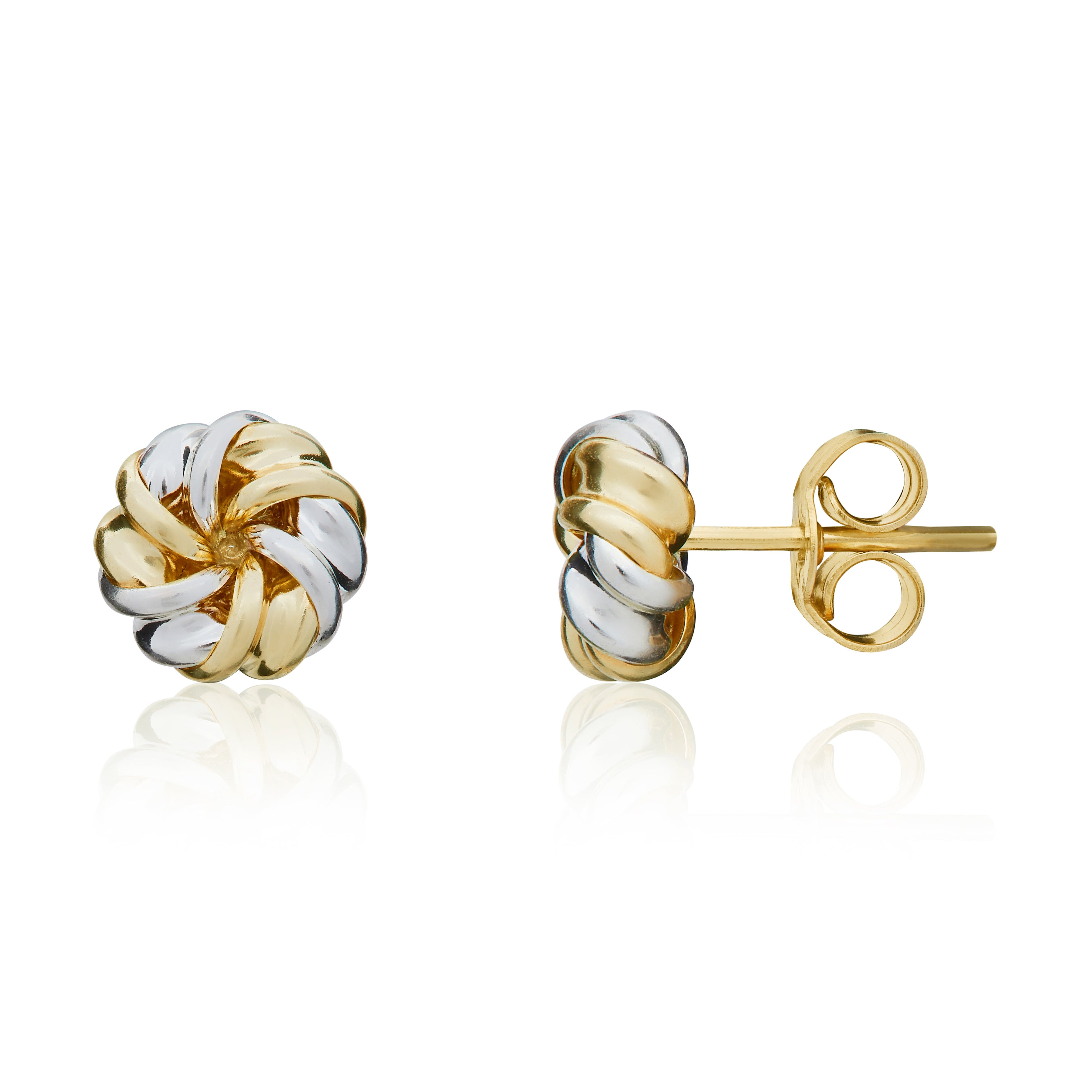 9ct Two Tone Yellow White Gold Fancy Swirl Knot Stud Earrings