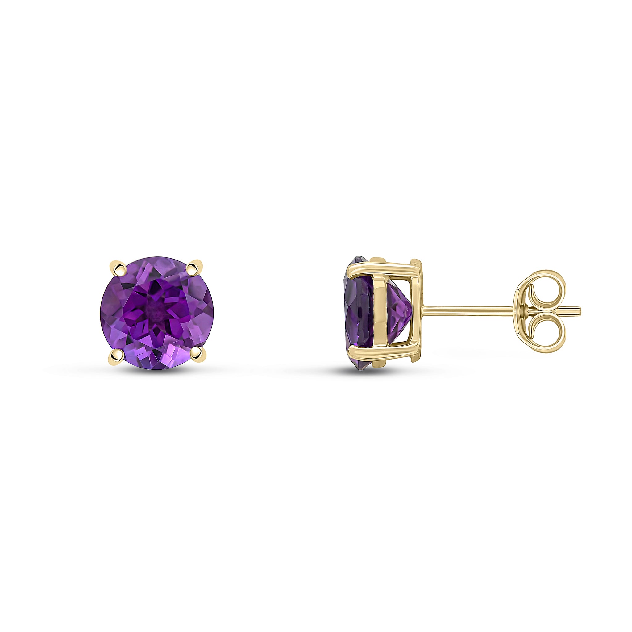 9ct Yellow Gold 8mm Round Amethyst Claw Set Earrings