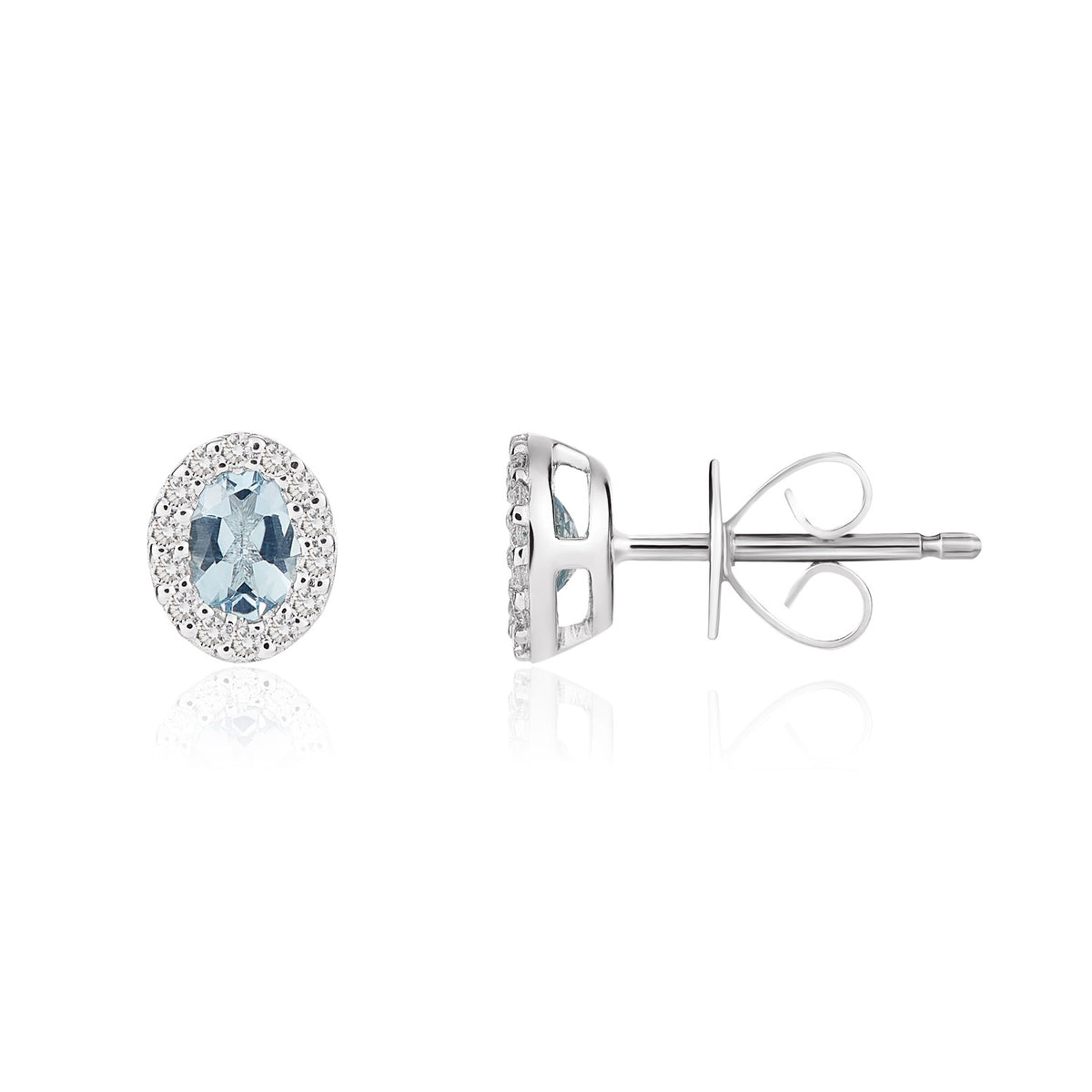 18ct White Gold 4x3 Oval Aquamarine & Diamond Microset Cluster Earrings