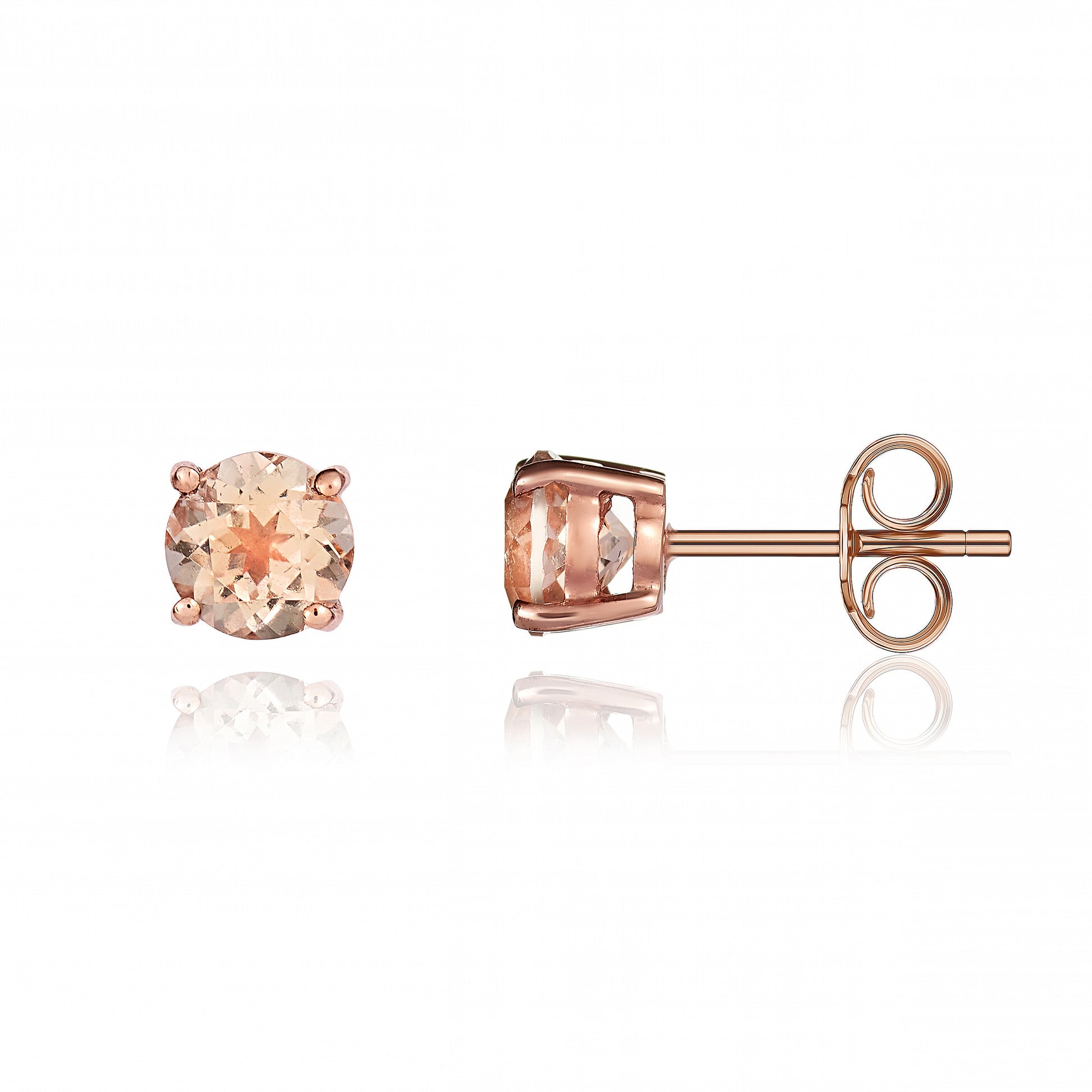 9ct Rose Gold 5mm Round Morganite 4 Claw Single Stone Earrings
