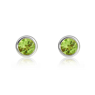 9ct white gold 4mm Round Peridot Rubover Stud Earrings
