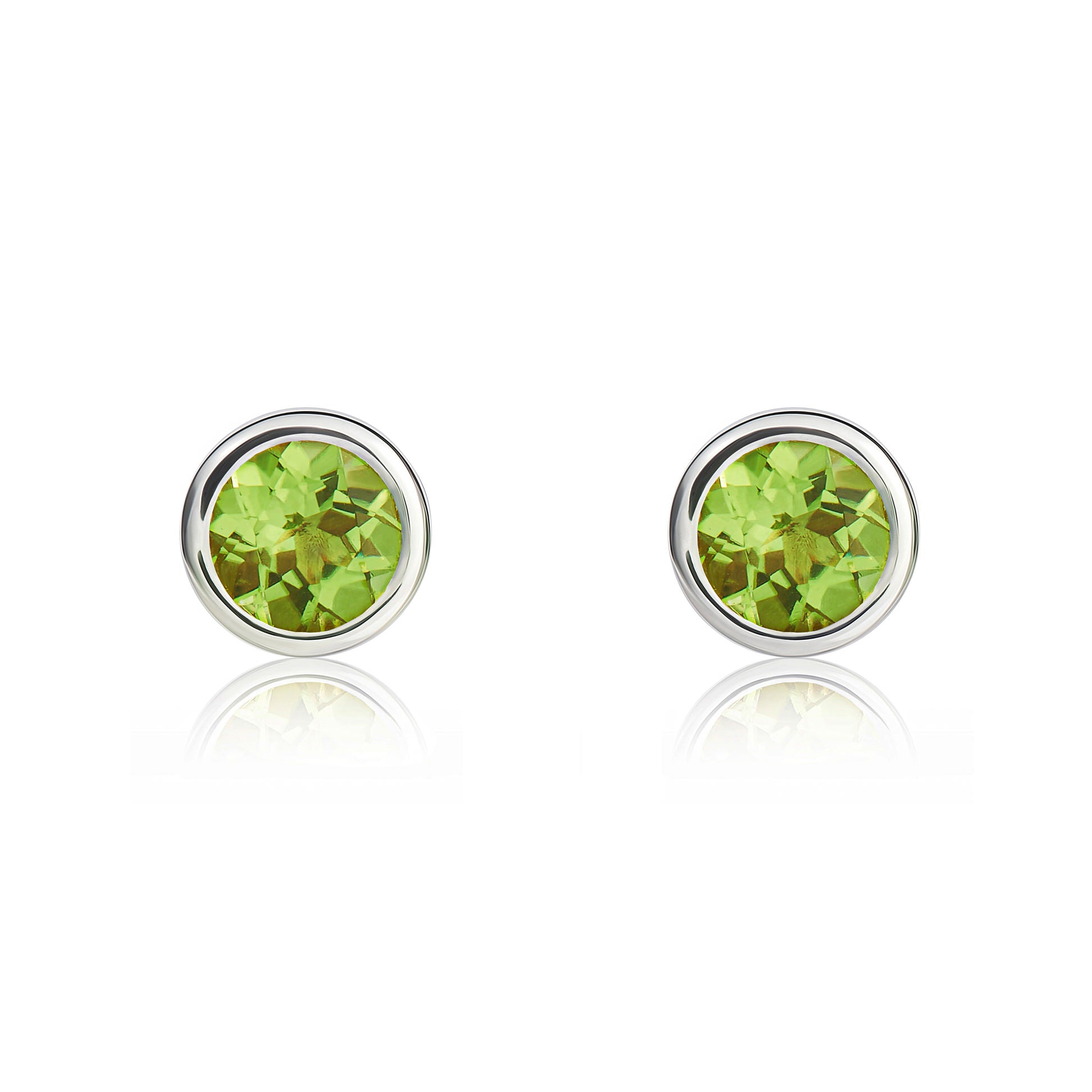 9ct white gold 4mm Round Peridot Rubover Stud Earrings