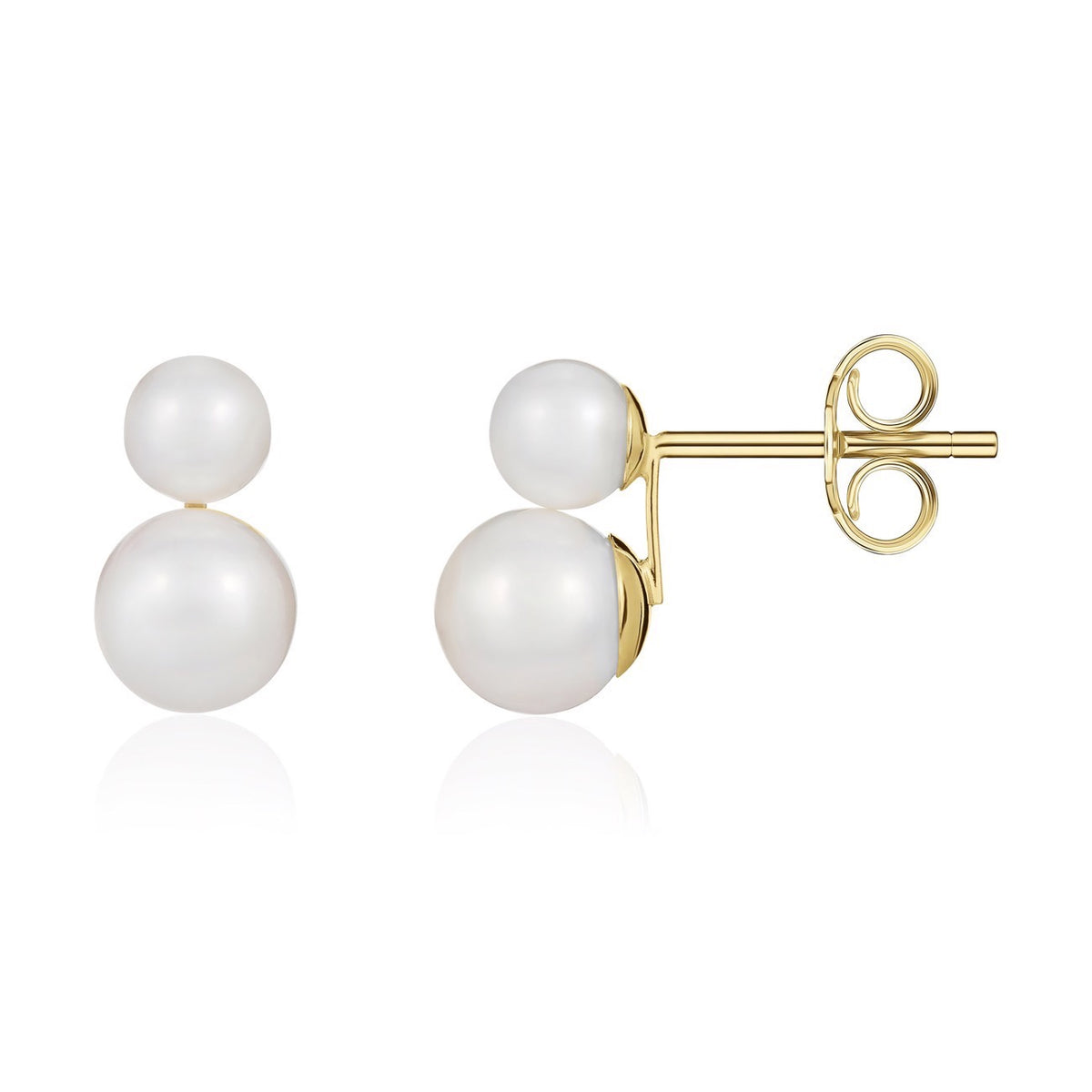 9ct Yellow Gold Double Pearl Stud Earrings