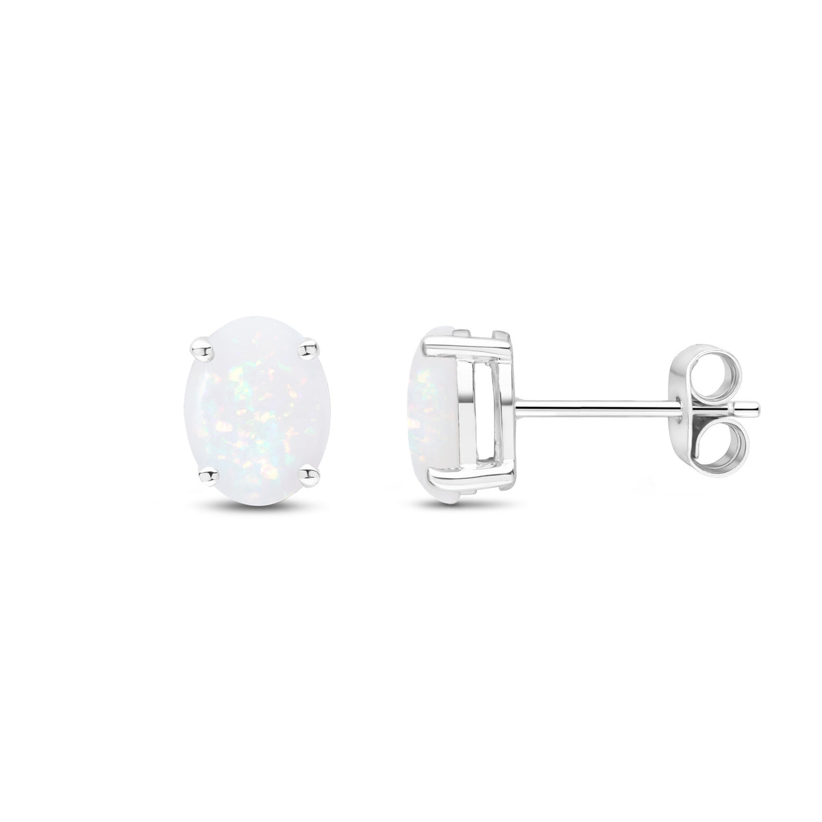 9ct White Gold 8x6 Oval Opal Claw Set Earrings