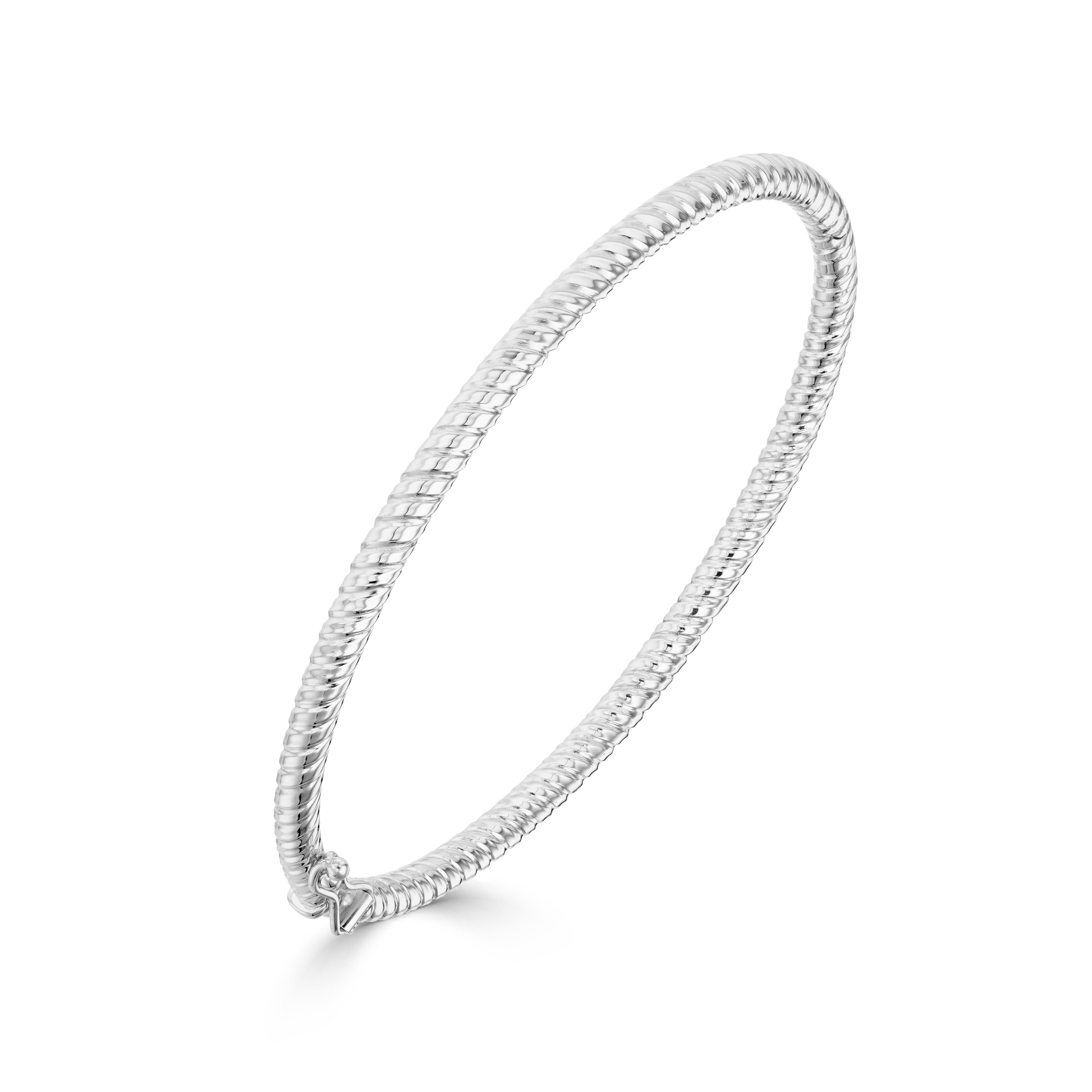9ct White Gold Round Twist Solid Bangle
