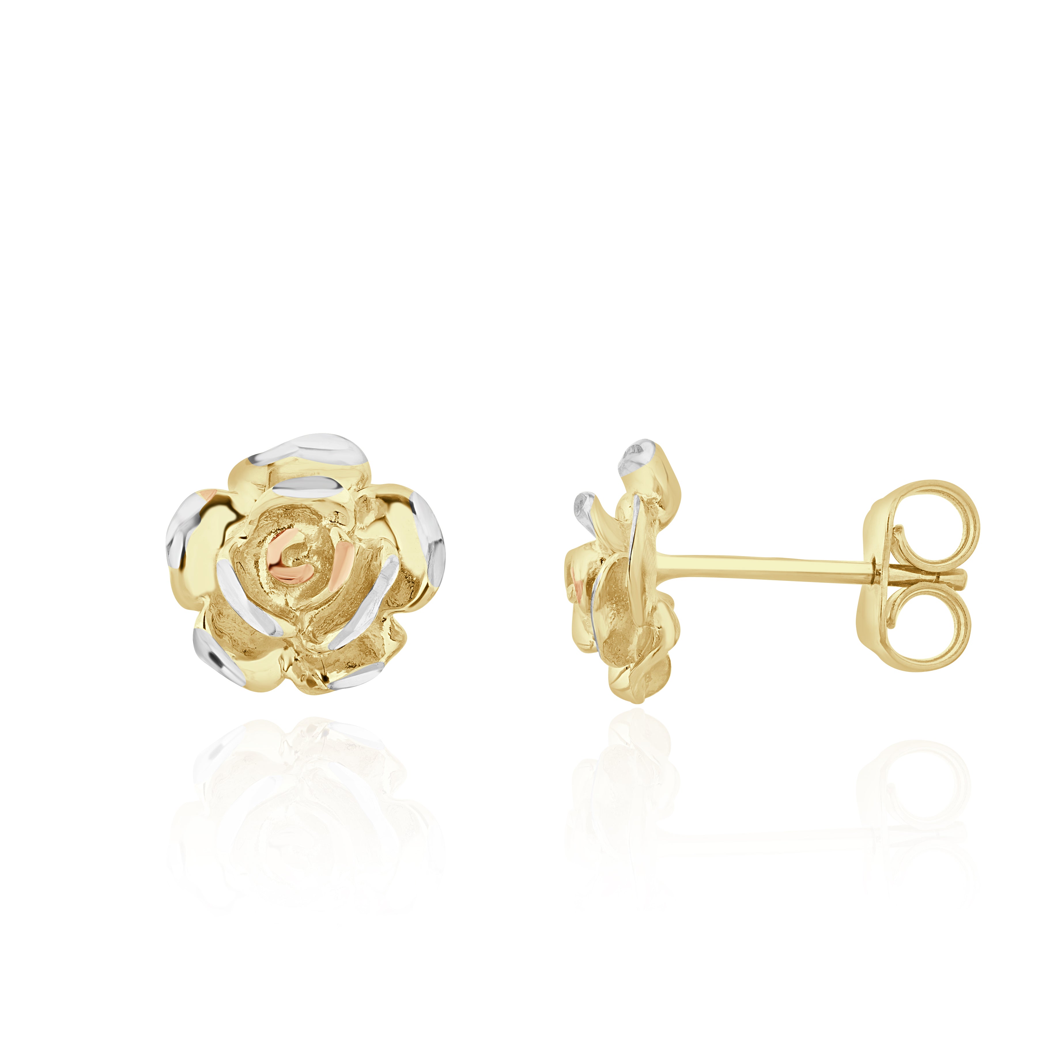 9ct Yellow,White And Rose Stud Earrings