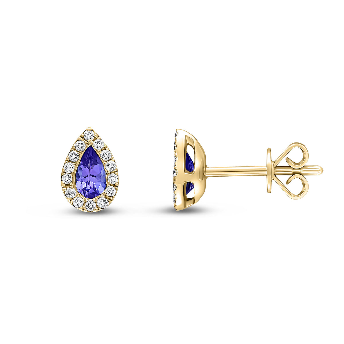 18ct Yellow Gold 5x3 Pear Shape Tanzanite & Diamond Microset Cluster Earrings