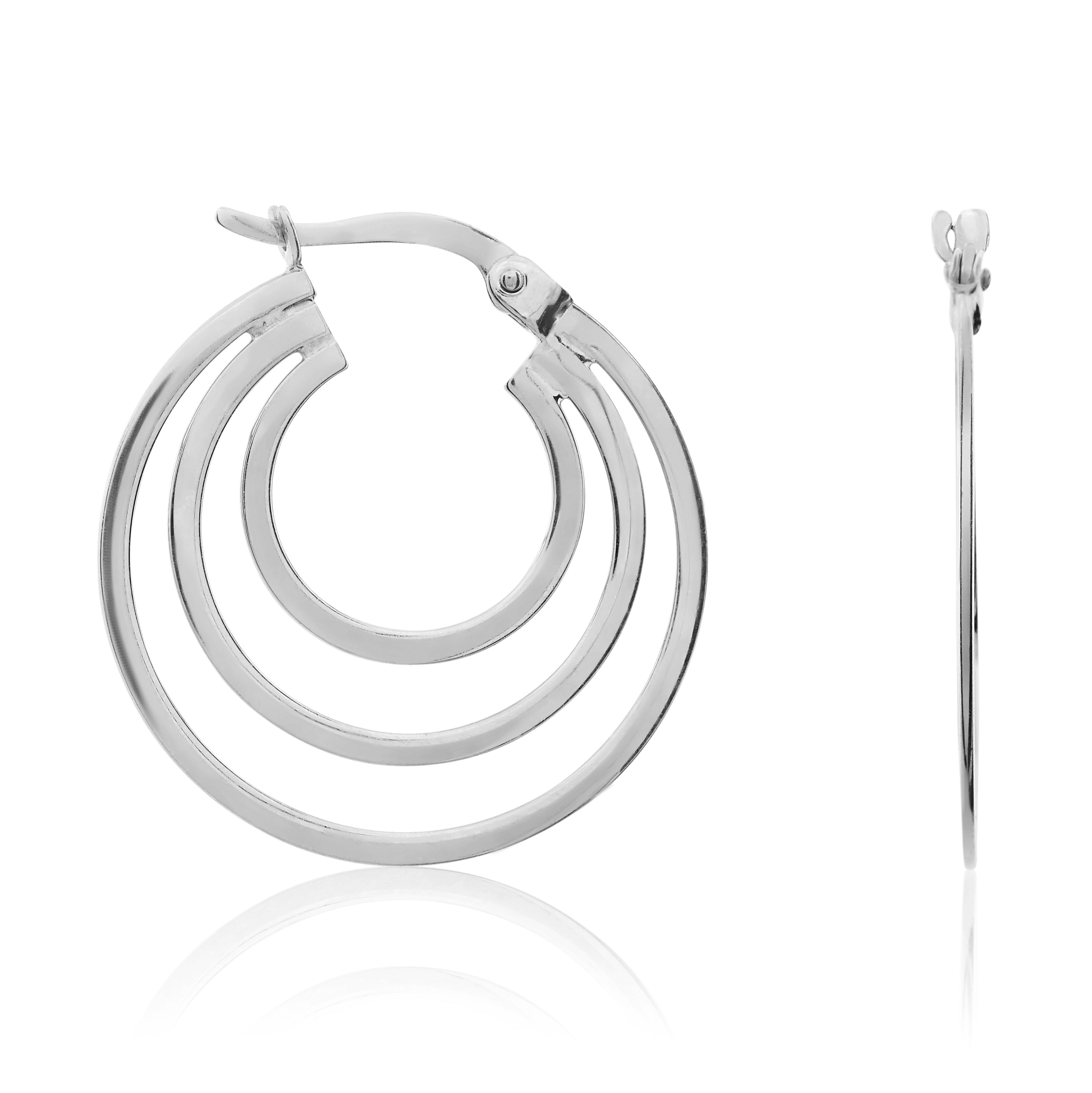 9ct White Gold Triple Hoop Earrings
